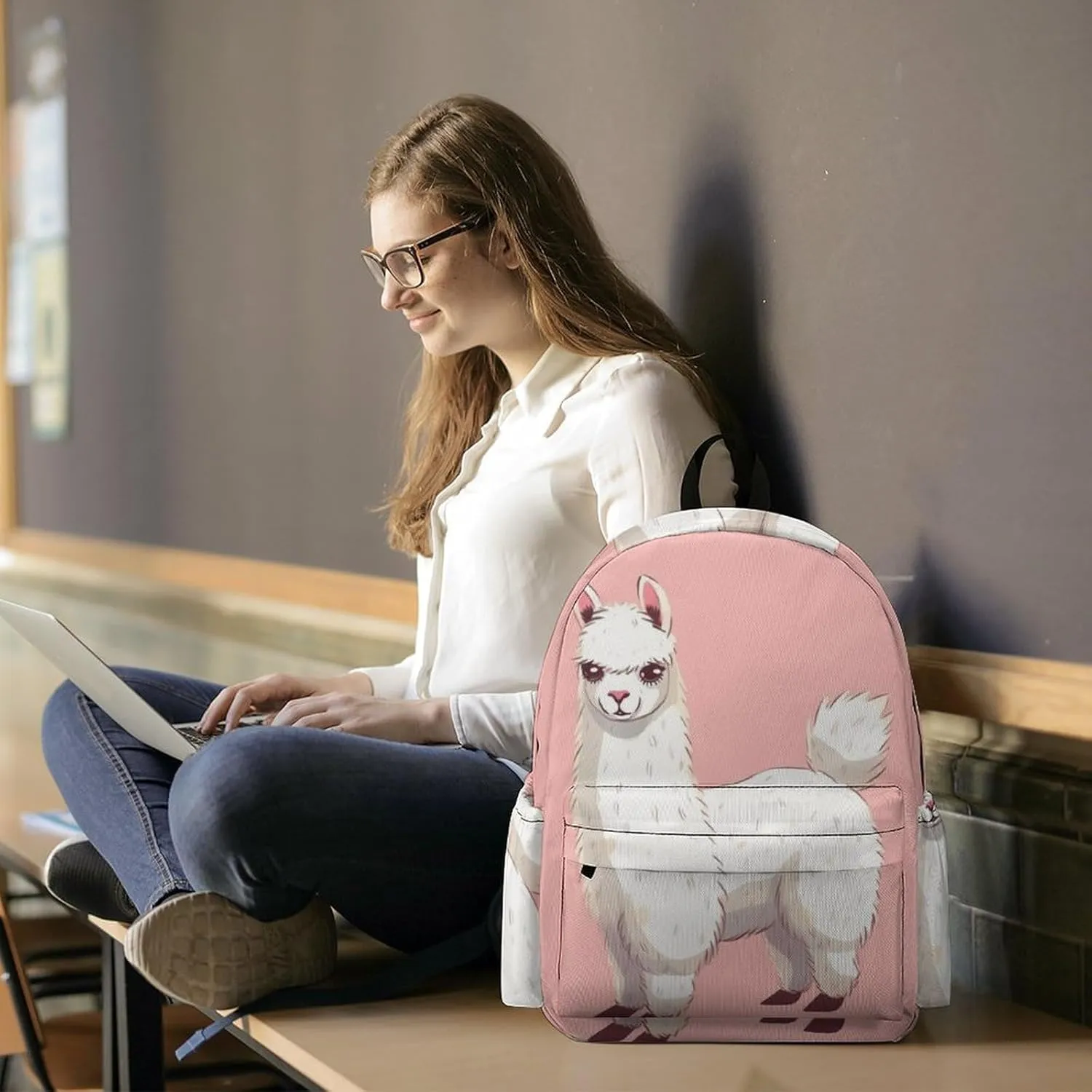 Alpaca Llama Print Laptop Backpacks Casual Shoulder Bag Travel Daypack Fashion for Men Women