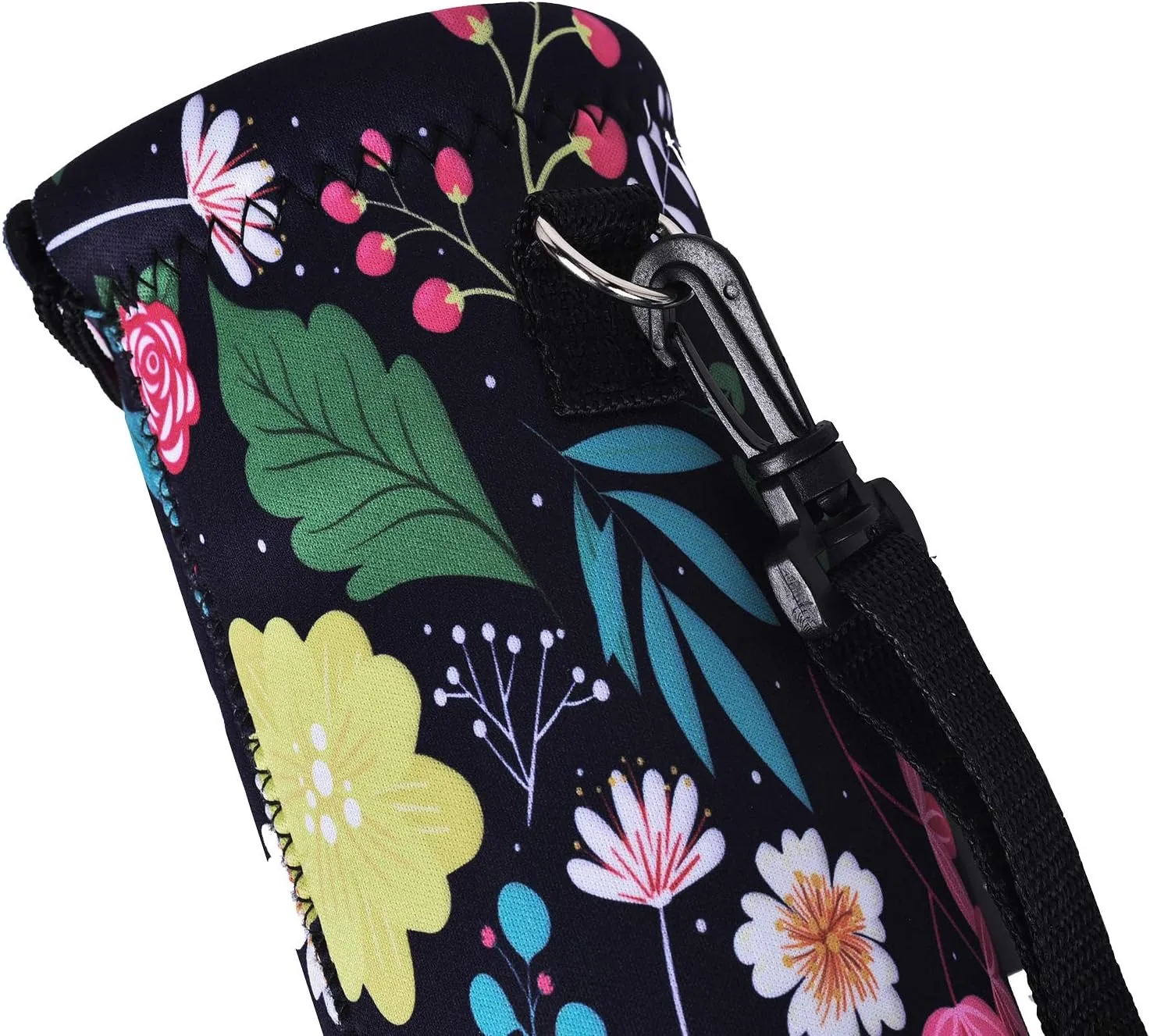 AMARY 1000ML Neoprene Water Bottle Carrier Bag with Adjustable Shoulder Strap,Insulated Water Bottle Cover for Stainless Steel/Glass/Plastic Bottles 34OZ (Flowers-5)