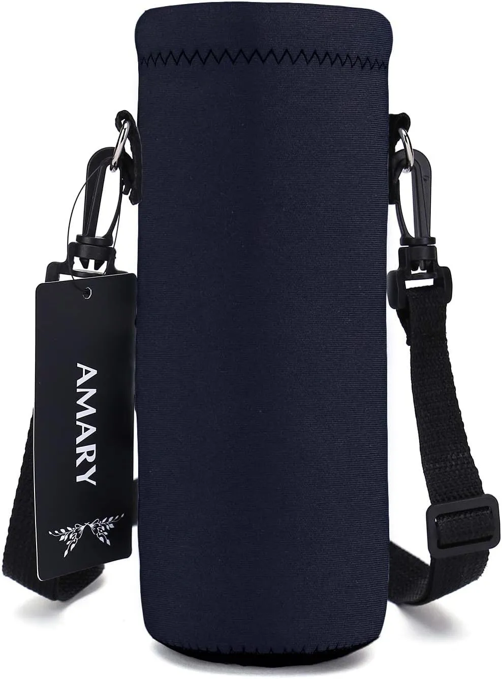 AMARY 500ML Neoprene Water Bottle Carrier Bag with Adjustable Shoulder Strap,Insulated Water Bottle Cover for Stainless Steel/Glass/Plastic Bottles 16.9OZ (Black)