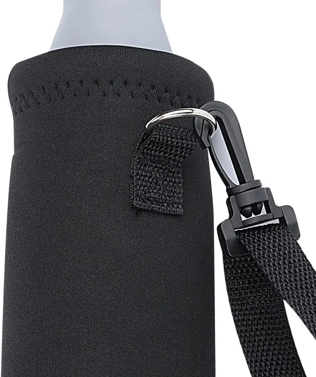 AMARY 500ML Neoprene Water Bottle Carrier Bag with Adjustable Shoulder Strap,Insulated Water Bottle Cover for Stainless Steel/Glass/Plastic Bottles 16.9OZ (Black)