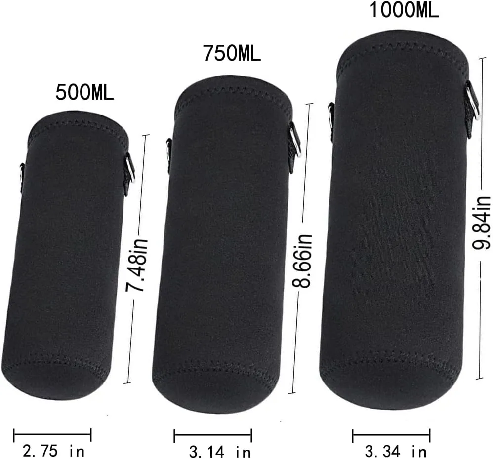AMARY 500ML Neoprene Water Bottle Carrier Bag with Adjustable Shoulder Strap,Insulated Water Bottle Cover for Stainless Steel/Glass/Plastic Bottles 16.9OZ (Black)
