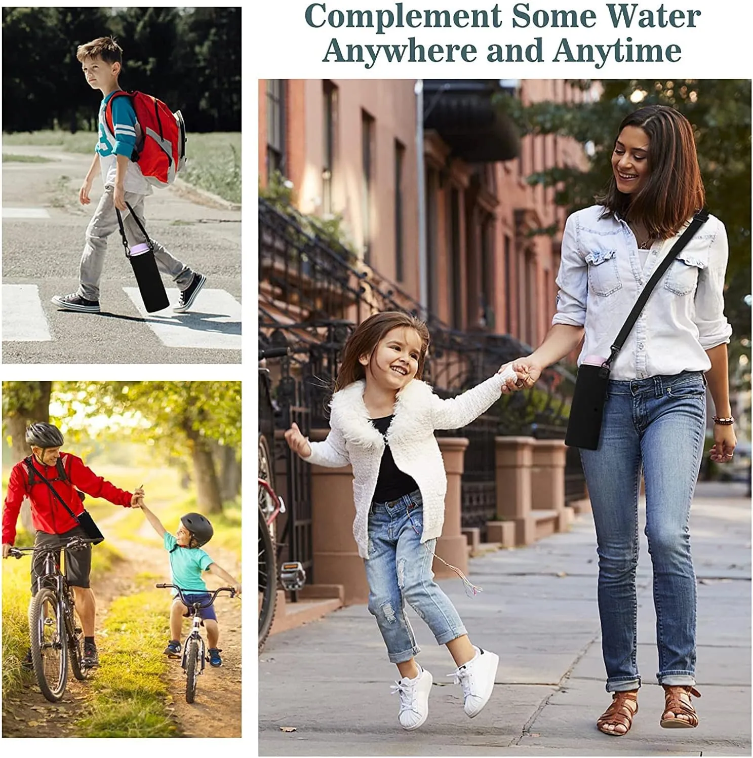 AMARY 500ML Neoprene Water Bottle Carrier Bag with Adjustable Shoulder Strap,Insulated Water Bottle Cover for Stainless Steel/Glass/Plastic Bottles 16.9OZ (Black)