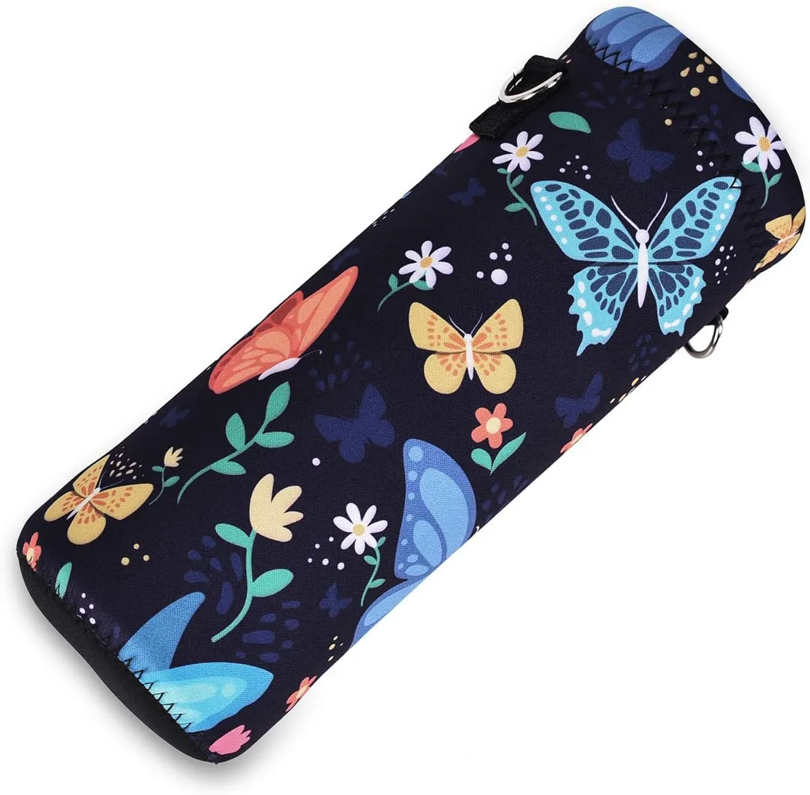 AMARY 750ML Neoprene Water Bottle Carrier Bag with Adjustable Shoulder Strap,Insulated Water Bottle Cover for Stainless Steel/Glass/Plastic Bottles 24OZ (Butterfly-2)
