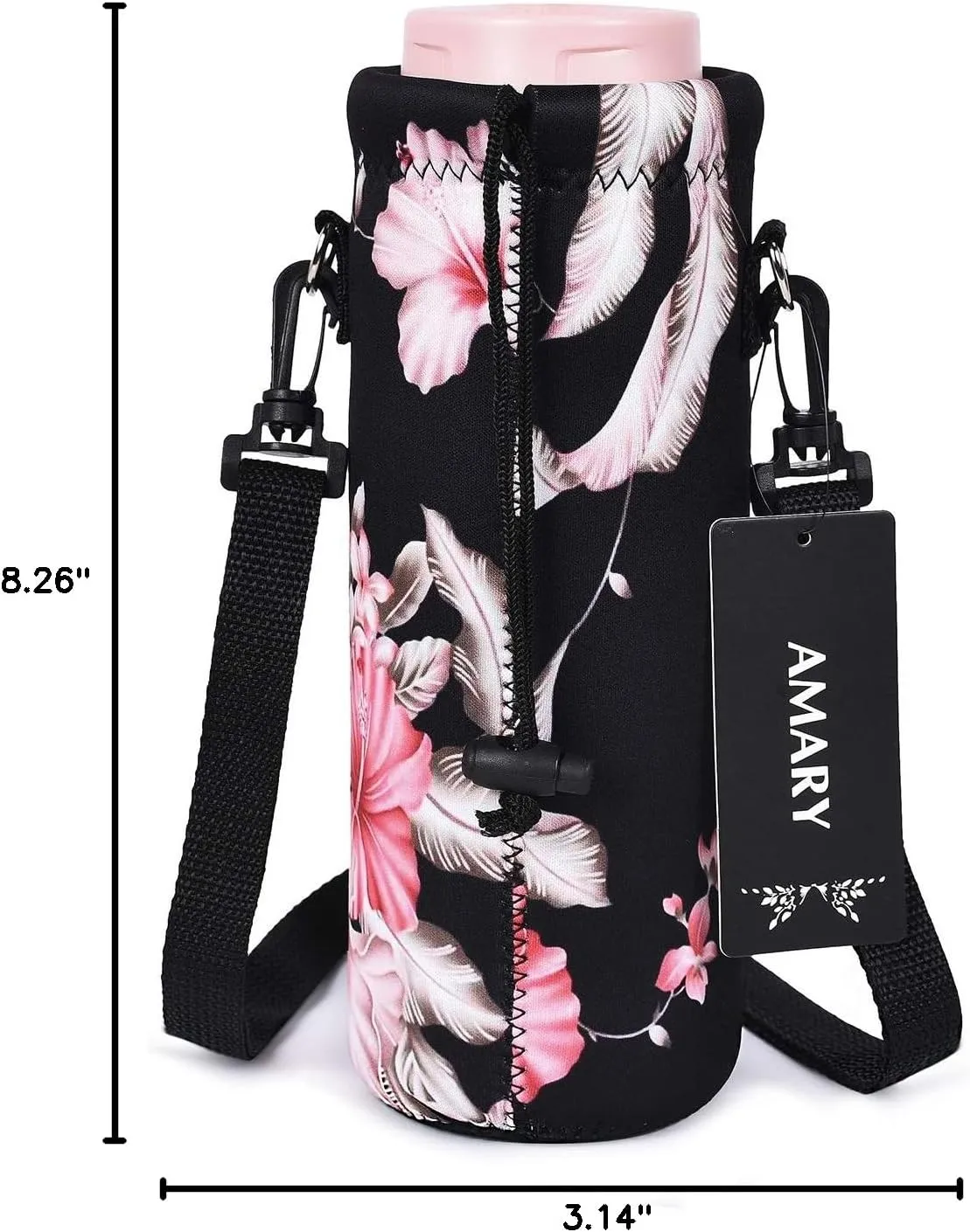 AMARY 750ML Neoprene Water Bottle Carrier Bag with Adjustable Shoulder Strap,Insulated Water Bottle Cover for Stainless Steel/Glass/Plastic Bottles 24OZ (Flowers-3)