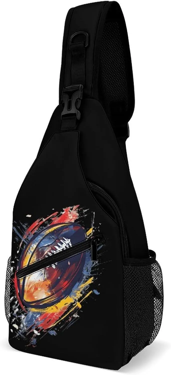 American Football Graphic Printed Crossbody Bags Casual Sling Backpack with Adjustable Strap for Women Men