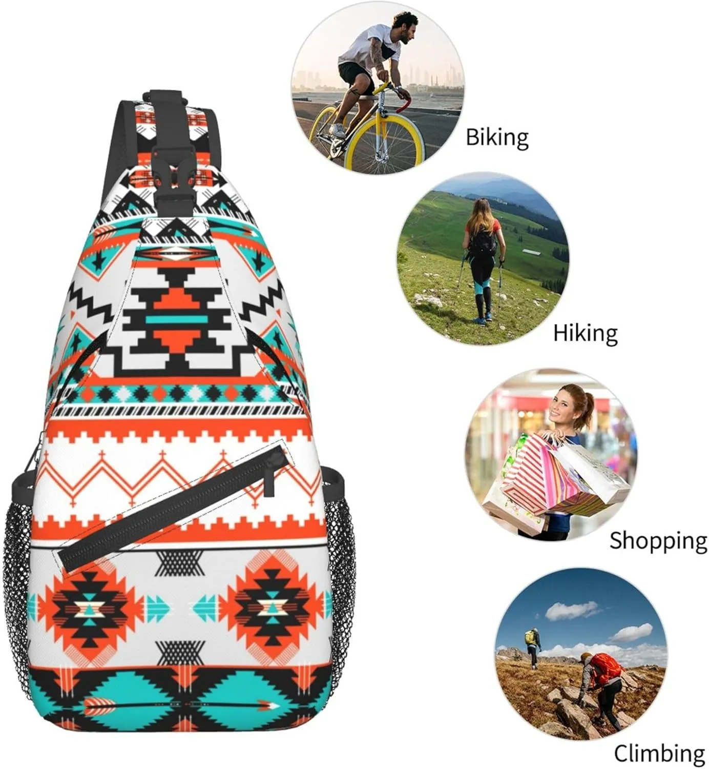 AMRANDOM Crossbody Sling Backpack Indiana Western Southwest Tribal Ethnic Aztec Geometric Sling Bag Travel Hiking Chest Bag Daypack
