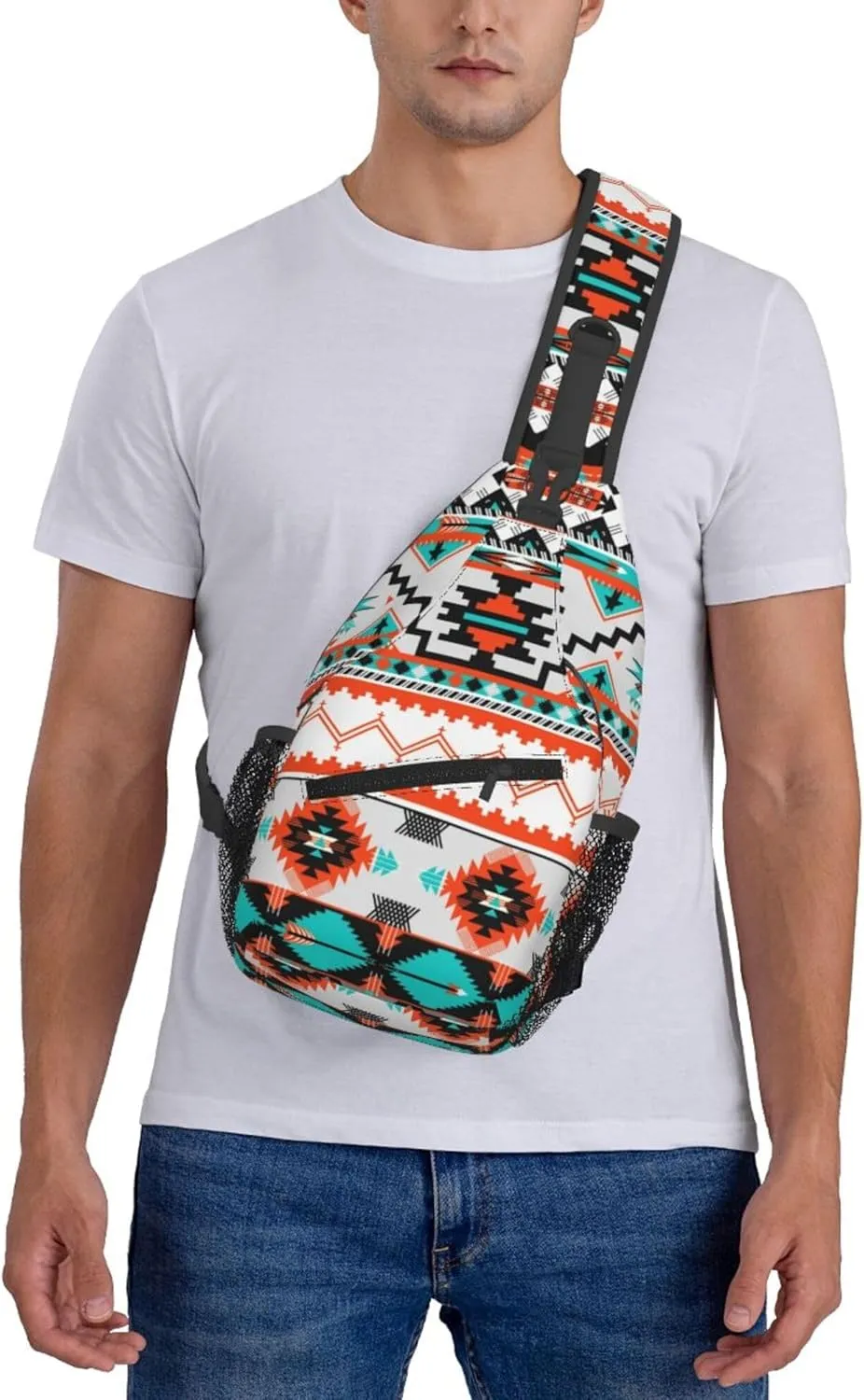 AMRANDOM Crossbody Sling Backpack Indiana Western Southwest Tribal Ethnic Aztec Geometric Sling Bag Travel Hiking Chest Bag Daypack