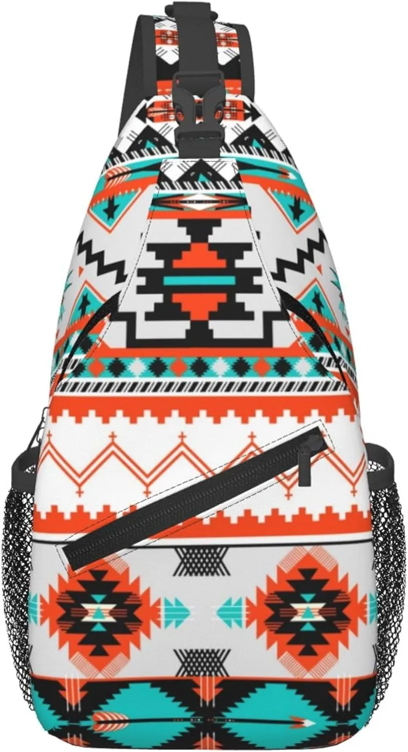 AMRANDOM Crossbody Sling Backpack Indiana Western Southwest Tribal Ethnic Aztec Geometric Sling Bag Travel Hiking Chest Bag Daypack