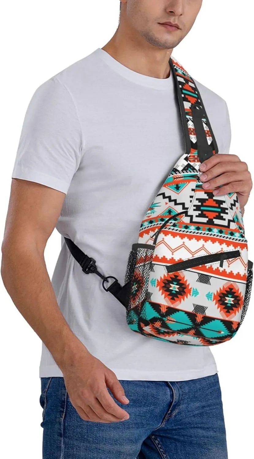 AMRANDOM Crossbody Sling Backpack Indiana Western Southwest Tribal Ethnic Aztec Geometric Sling Bag Travel Hiking Chest Bag Daypack