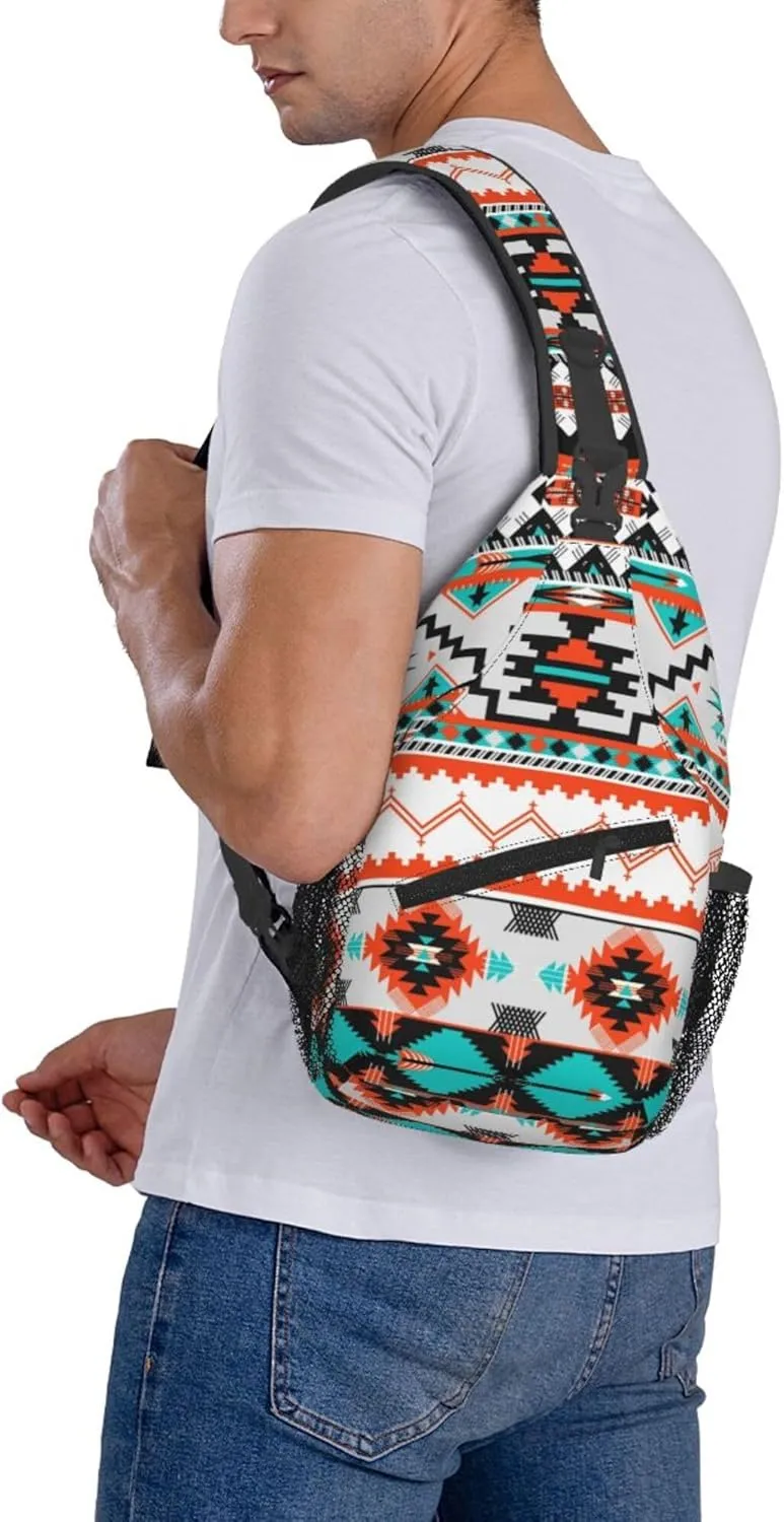 AMRANDOM Crossbody Sling Backpack Indiana Western Southwest Tribal Ethnic Aztec Geometric Sling Bag Travel Hiking Chest Bag Daypack