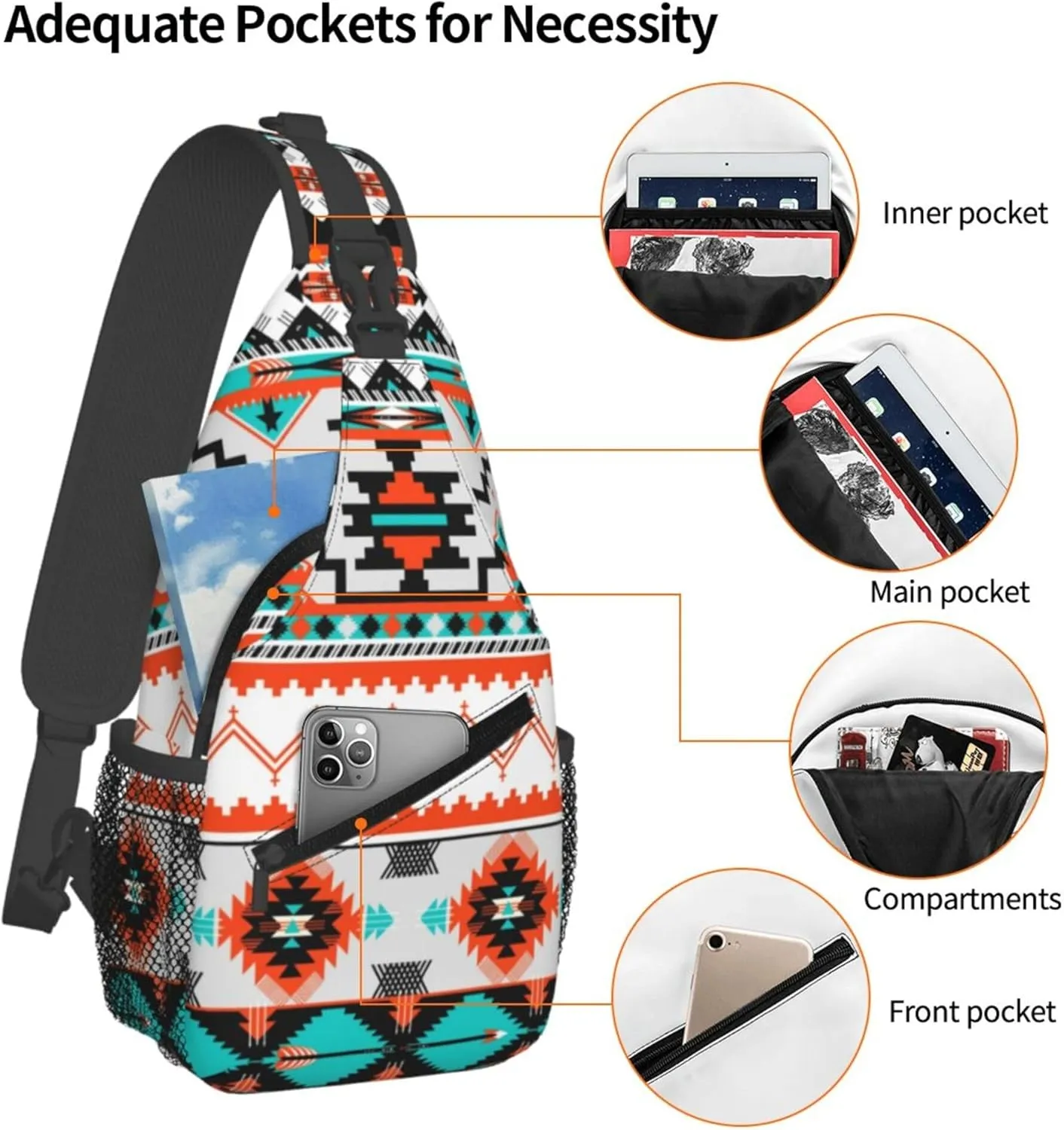 AMRANDOM Crossbody Sling Backpack Indiana Western Southwest Tribal Ethnic Aztec Geometric Sling Bag Travel Hiking Chest Bag Daypack
