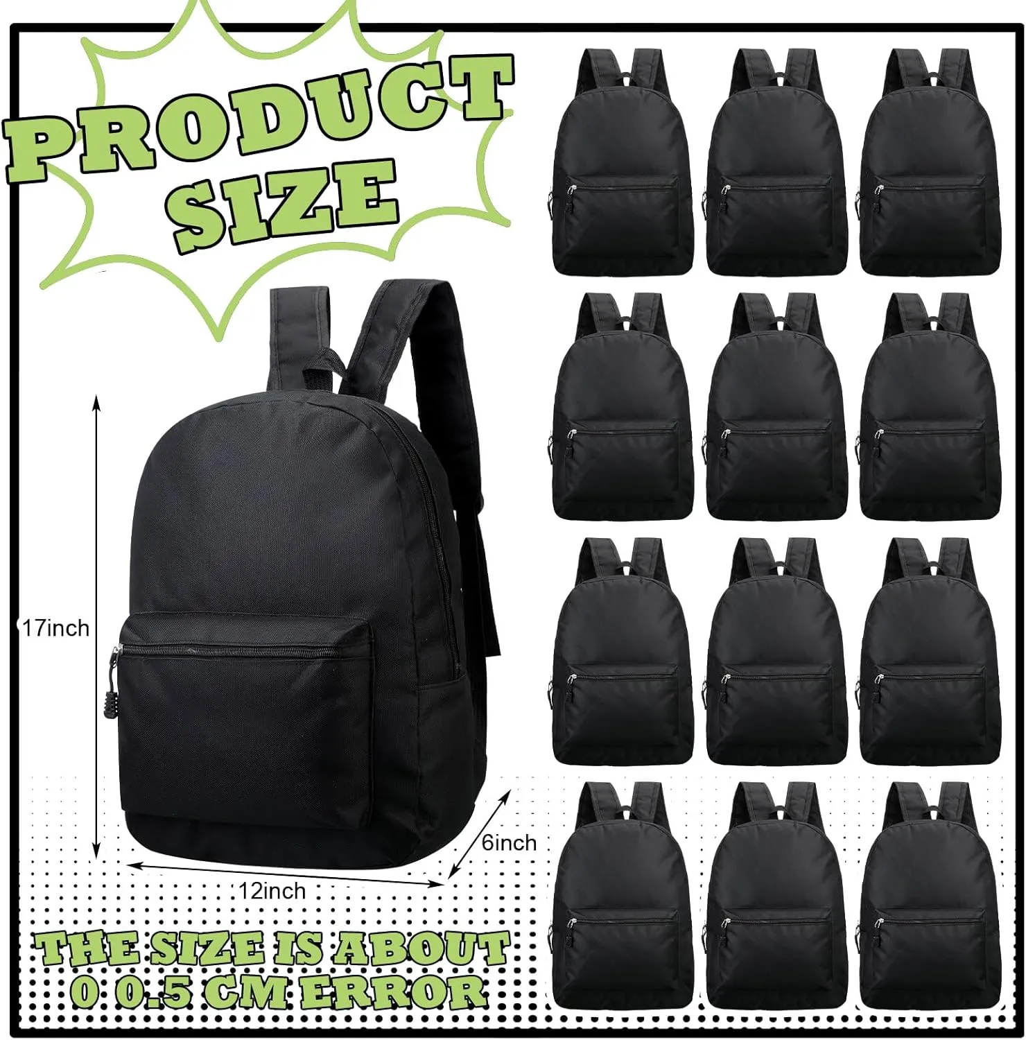Amylove 24 Pack Backpacks Bulk Backpack for School 17 Inch Bookbags Back Pack for Kids Boys Girls Teens Students(Black)