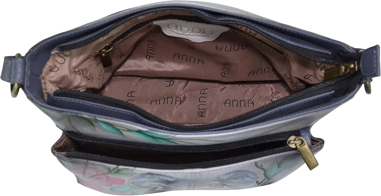 Anna by Anuschka Hand Painted Women’s Genuine Leather Medium Crossbody Handbag,