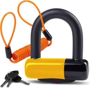 Anti Theft Motorcycle Disc Lock - Heavy Duty Bike Lock with Reminder Cable & Carry Pouch - Universal Fit Disc Brake Lock for Motorbikes, Scooters, and Mopeds (Yellow)