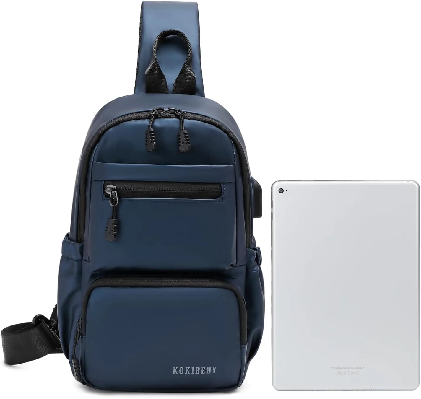 Anti Theft Sling Crossbody Backpack Shoulder Bag for Men,Chest Bags with USB Charger Port For Casual Camping Biking Travel Cycling (Blue)
