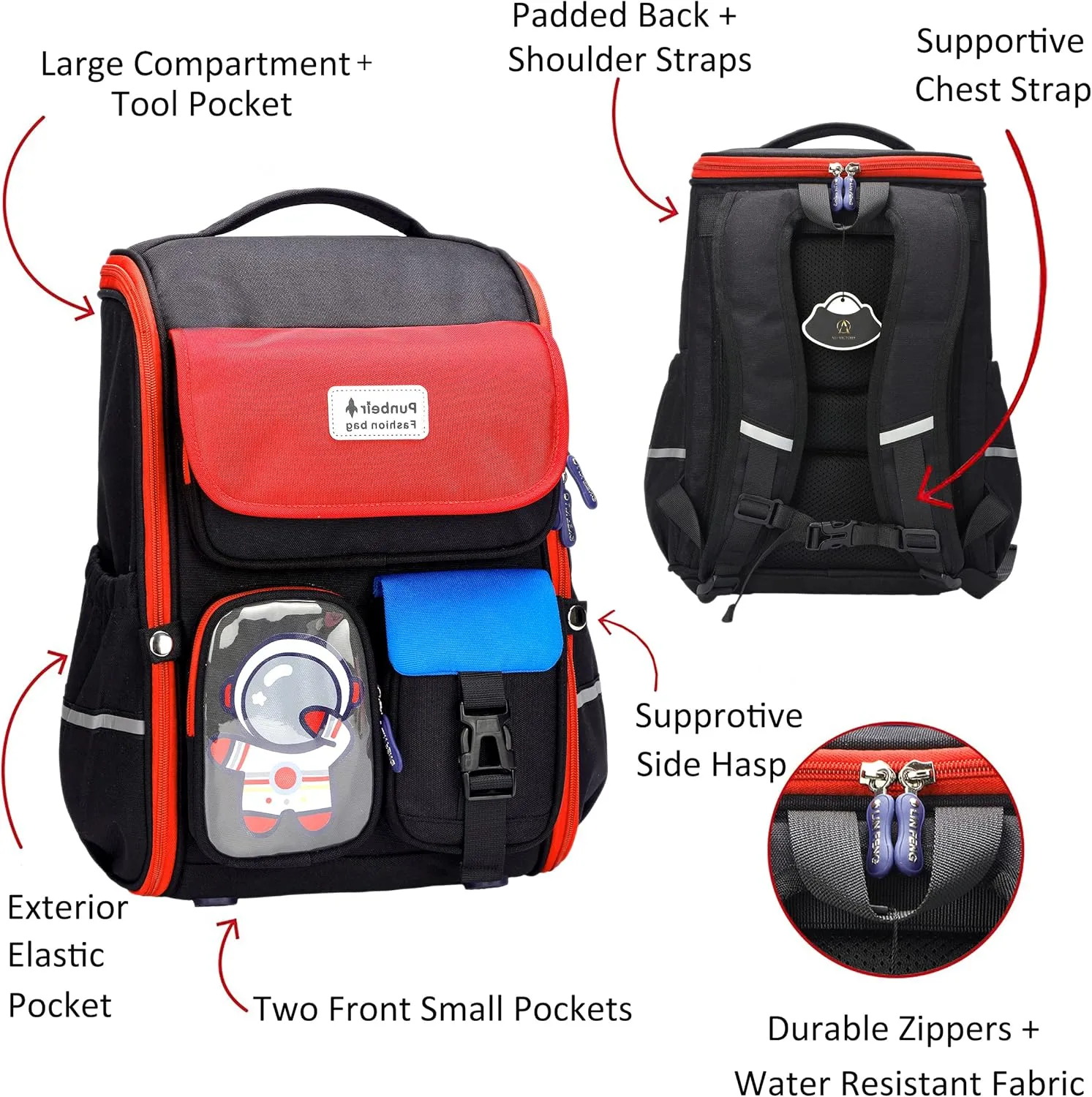 AO ALI VICTORY Kids Backpack for Boys Elementary School Bags Large Toddler Kindergarten Preschool Bookbags Space Backpacks (Red)