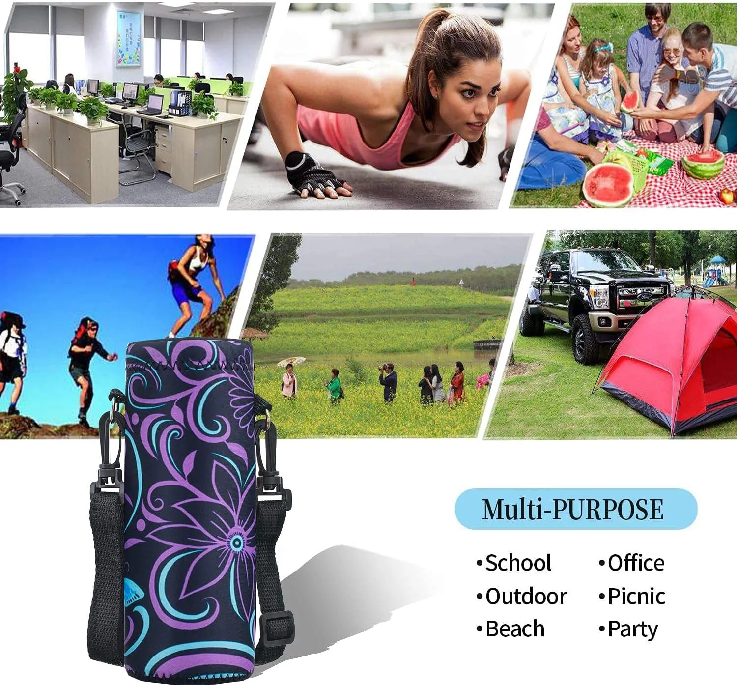 AUPET Water Bottle Bag Carrier,24oz/32oz Insulated Neoprene bottle Sling Holder Case Pouch Cover for 1000ML/750ML Bottles with Shoulder Strap for walking