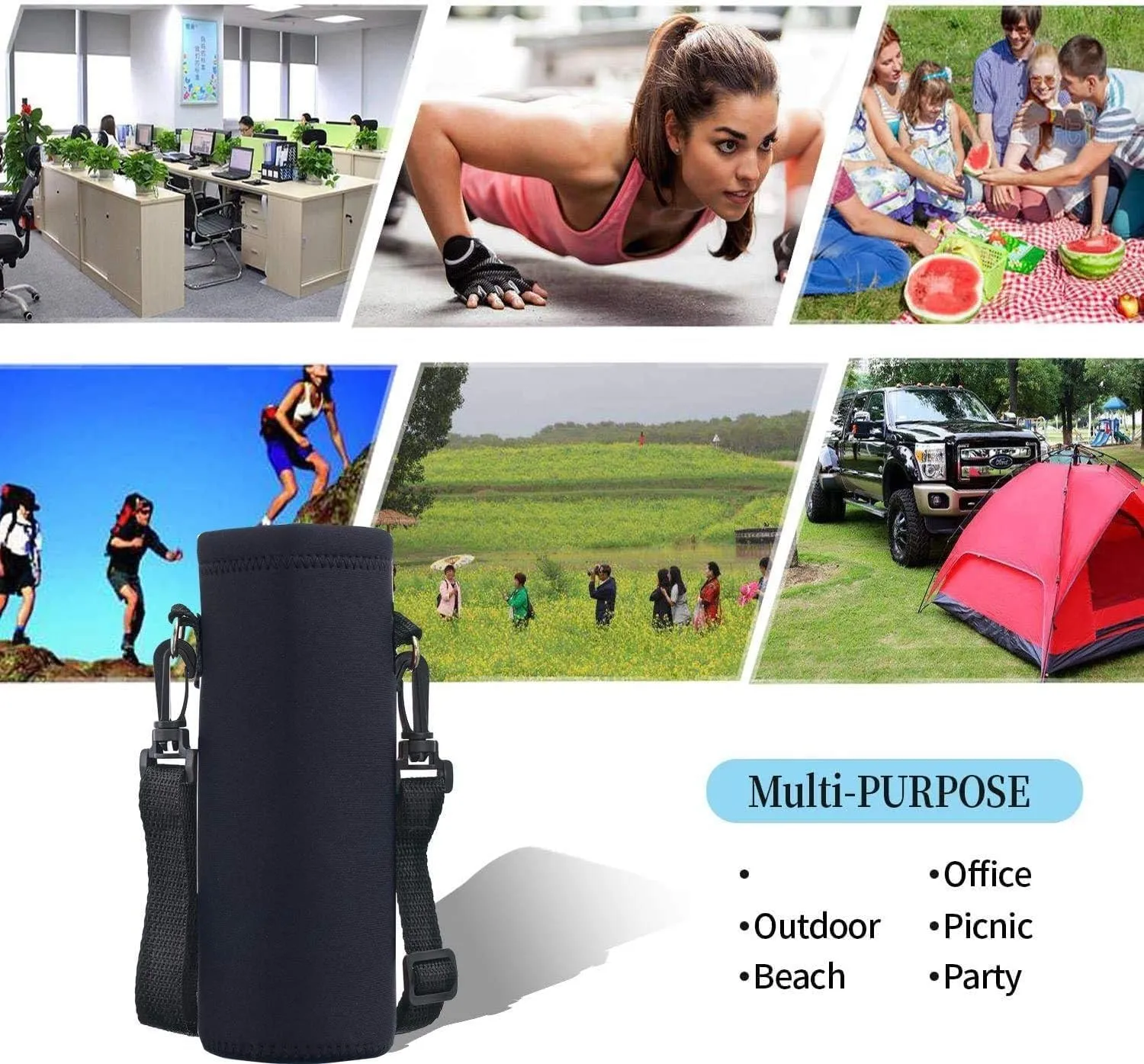 AUPET Water Bottle Bag Carrier,24oz/32oz Insulated Neoprene bottle Sling Holder Case Pouch Cover for 1000ML/750ML Bottles with Shoulder Strap for walking