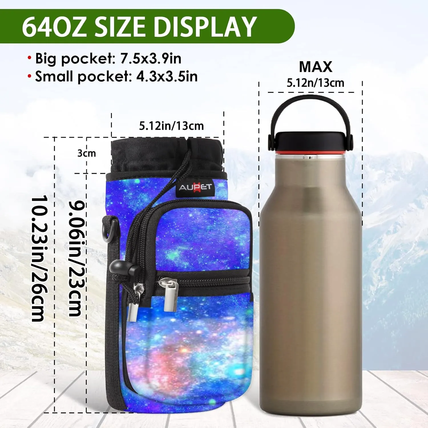 AUPET Water Bottle Sling Bag Sleeve Holder Carrier 25/32/40/64 oz,Insulated Crossbody Water Bottle Case Cover with Strap and Pockets for Men/Women Walking Hiking Camping
