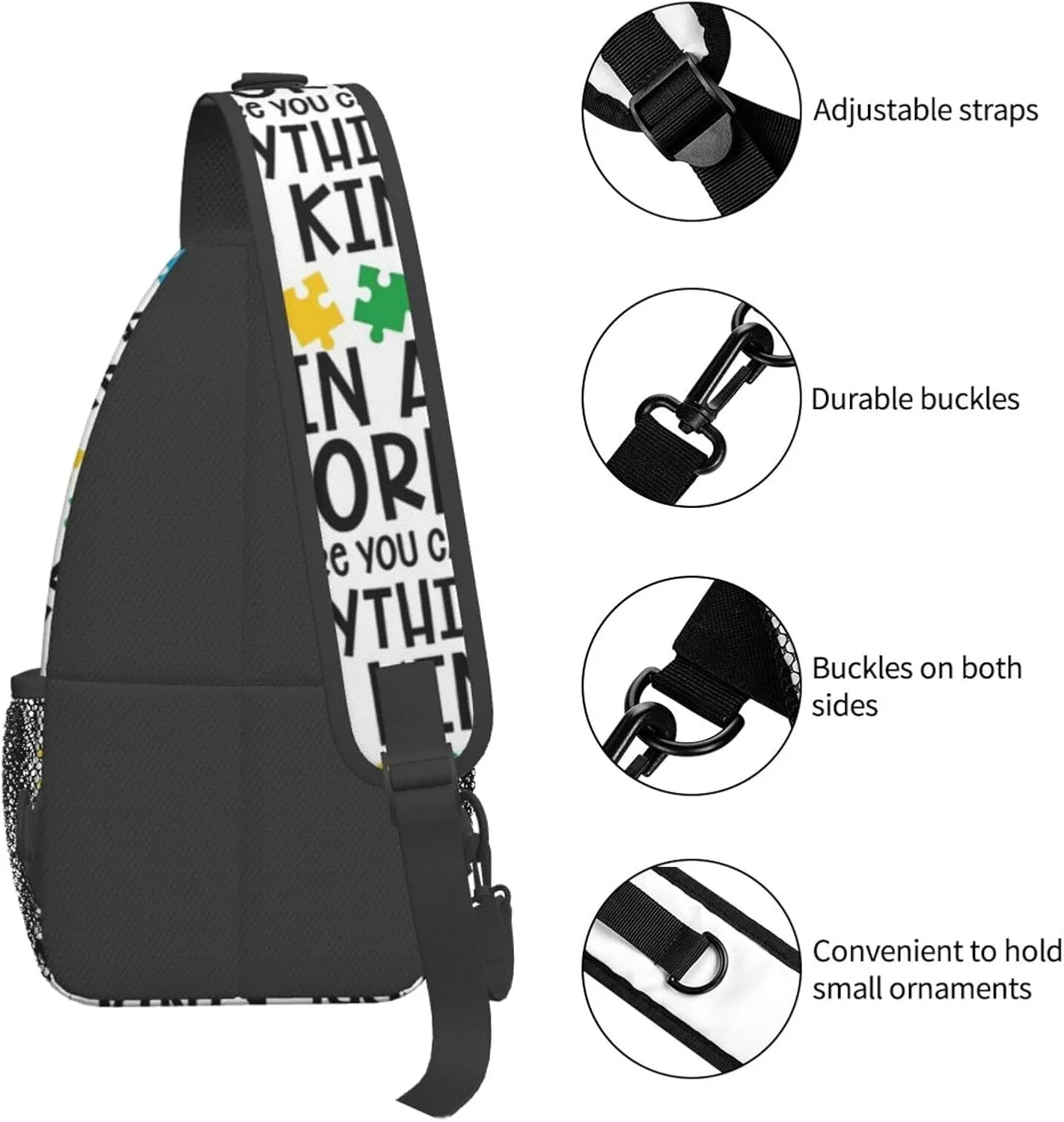 Autism Awareness Sling Bag,Multipurpose Crossbody Backpack Shoulder Chest Bag for Women Men Travel Hiking Daypack