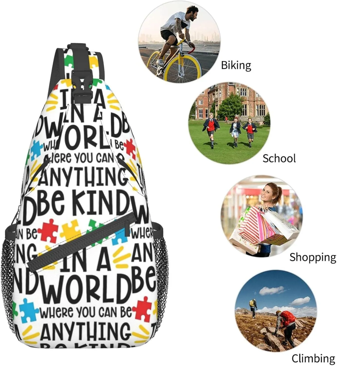 Autism Awareness Sling Bag,Multipurpose Crossbody Backpack Shoulder Chest Bag for Women Men Travel Hiking Daypack
