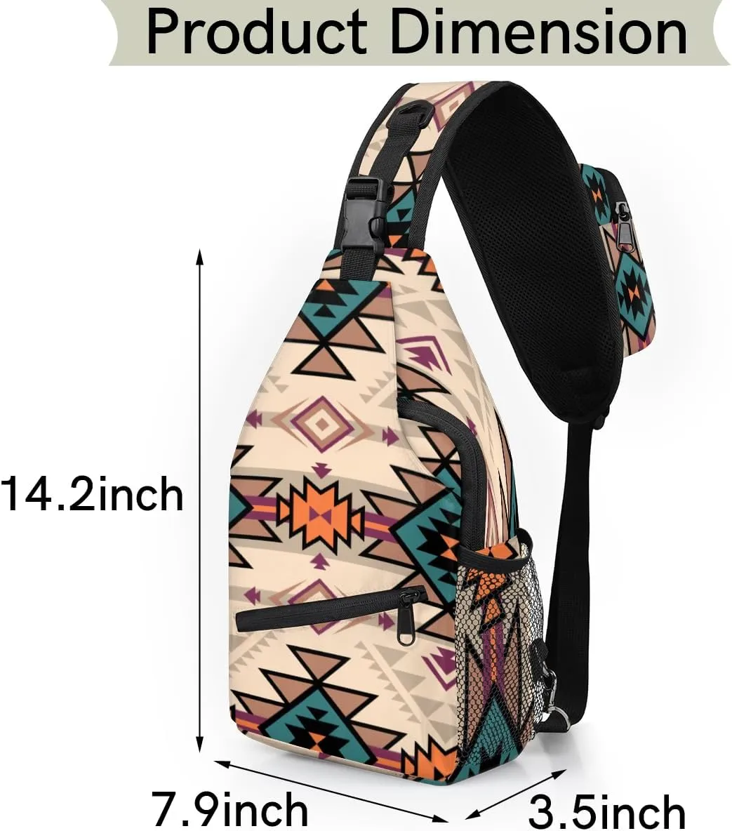 Aztec Crossbody Sling Backpack Sling Bag Boho Ethnic Plaid Small Chest Bag for Women Men Outdoor Shoulder Bag Travel Hiking Daypack for Sports Running Cycling Walking