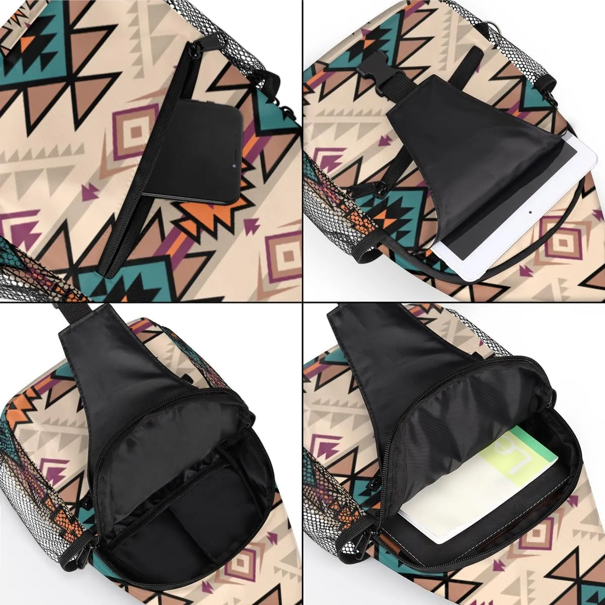 Aztec Crossbody Sling Backpack Sling Bag Boho Ethnic Plaid Small Chest Bag for Women Men Outdoor Shoulder Bag Travel Hiking Daypack for Sports Running Cycling Walking