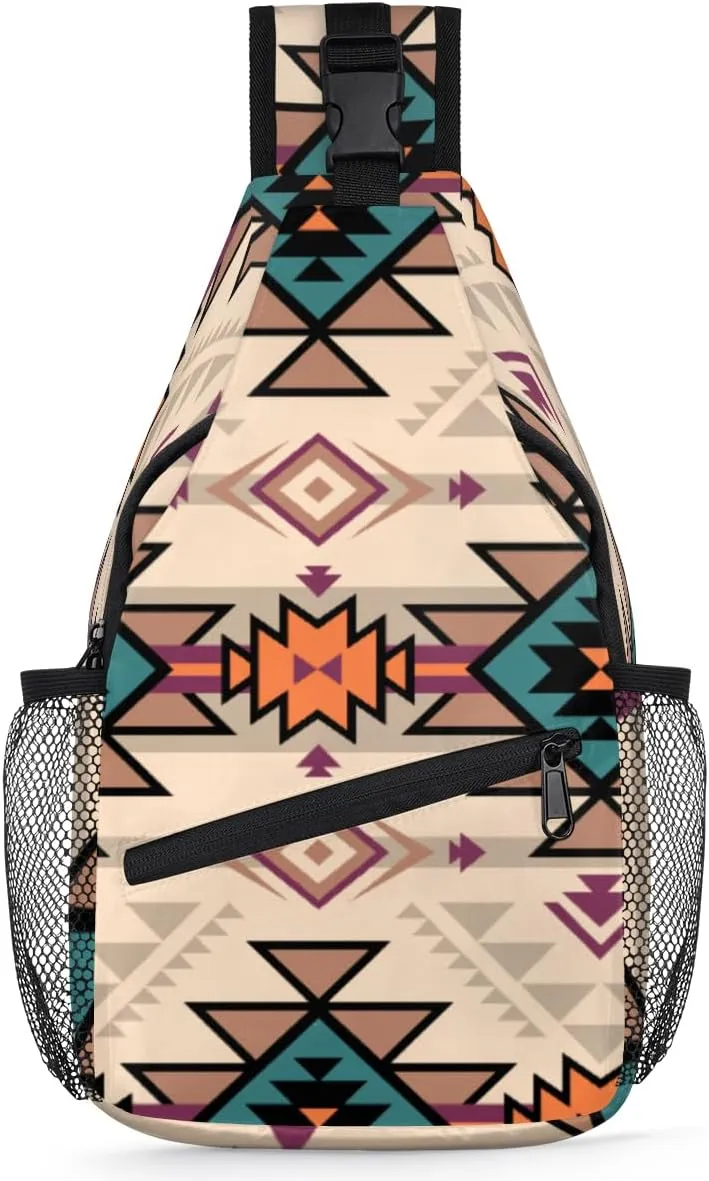 Aztec Crossbody Sling Backpack Sling Bag Boho Ethnic Plaid Small Chest Bag for Women Men Outdoor Shoulder Bag Travel Hiking Daypack for Sports Running Cycling Walking