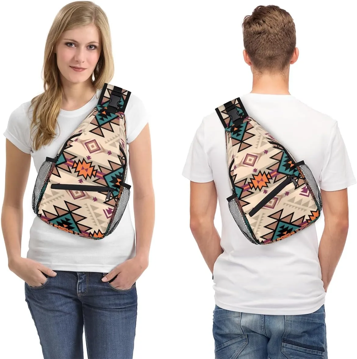 Aztec Crossbody Sling Backpack Sling Bag Boho Ethnic Plaid Small Chest Bag for Women Men Outdoor Shoulder Bag Travel Hiking Daypack for Sports Running Cycling Walking
