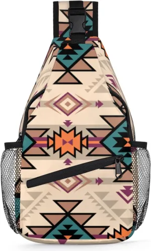 Aztec Crossbody Sling Backpack Sling Bag Boho Ethnic Plaid Small Chest Bag for Women Men Outdoor Shoulder Bag Travel Hiking Daypack for Sports Running Cycling Walking