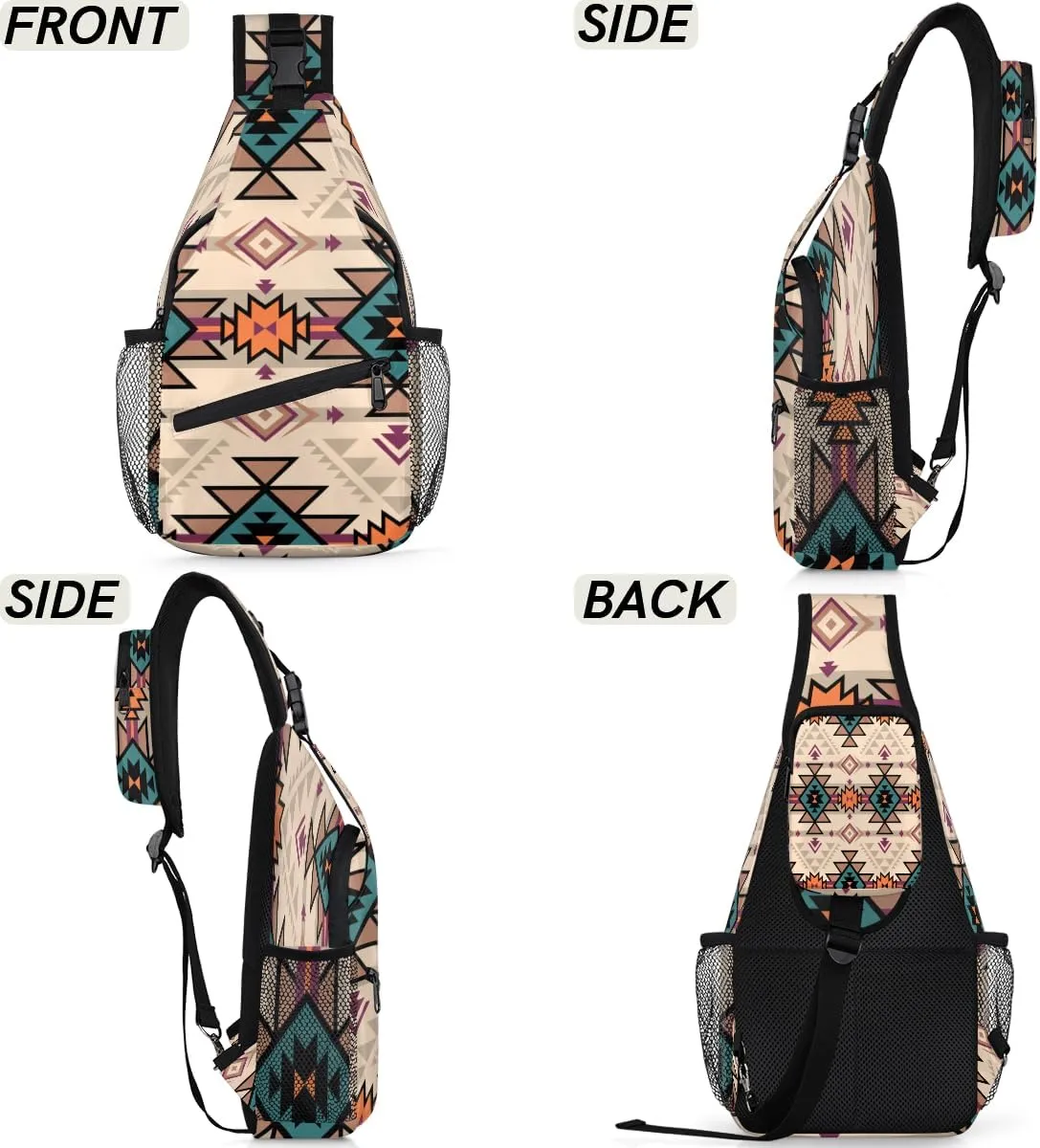 Aztec Crossbody Sling Backpack Sling Bag Boho Ethnic Plaid Small Chest Bag for Women Men Outdoor Shoulder Bag Travel Hiking Daypack for Sports Running Cycling Walking