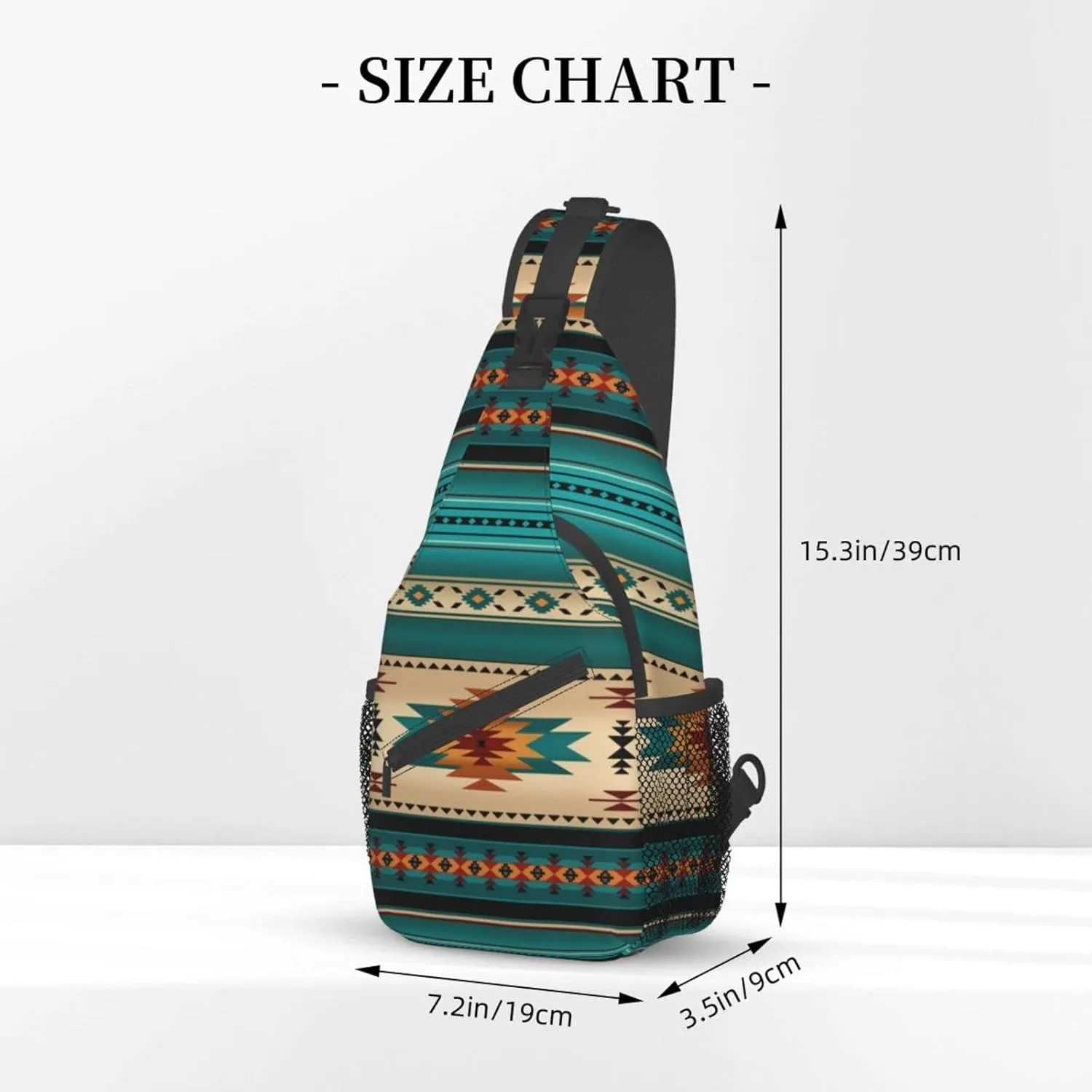 Aztec Ethnic Pattern Design Sling Bag Crossbody Backpack Indiana Western Southwest Native American Turquoise Stripe Travel Hiking Daypack Navajo Print Chest Shoulder Bag