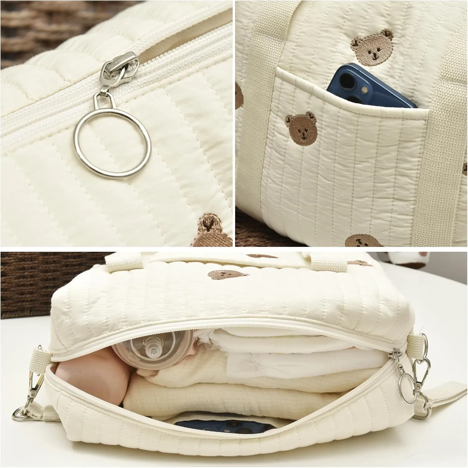 Baby Diaper Tote Bag Stroller Storage Bag Infant Carriages Diaper Organizer Pouches Handbag Embroidered Mommy Bag