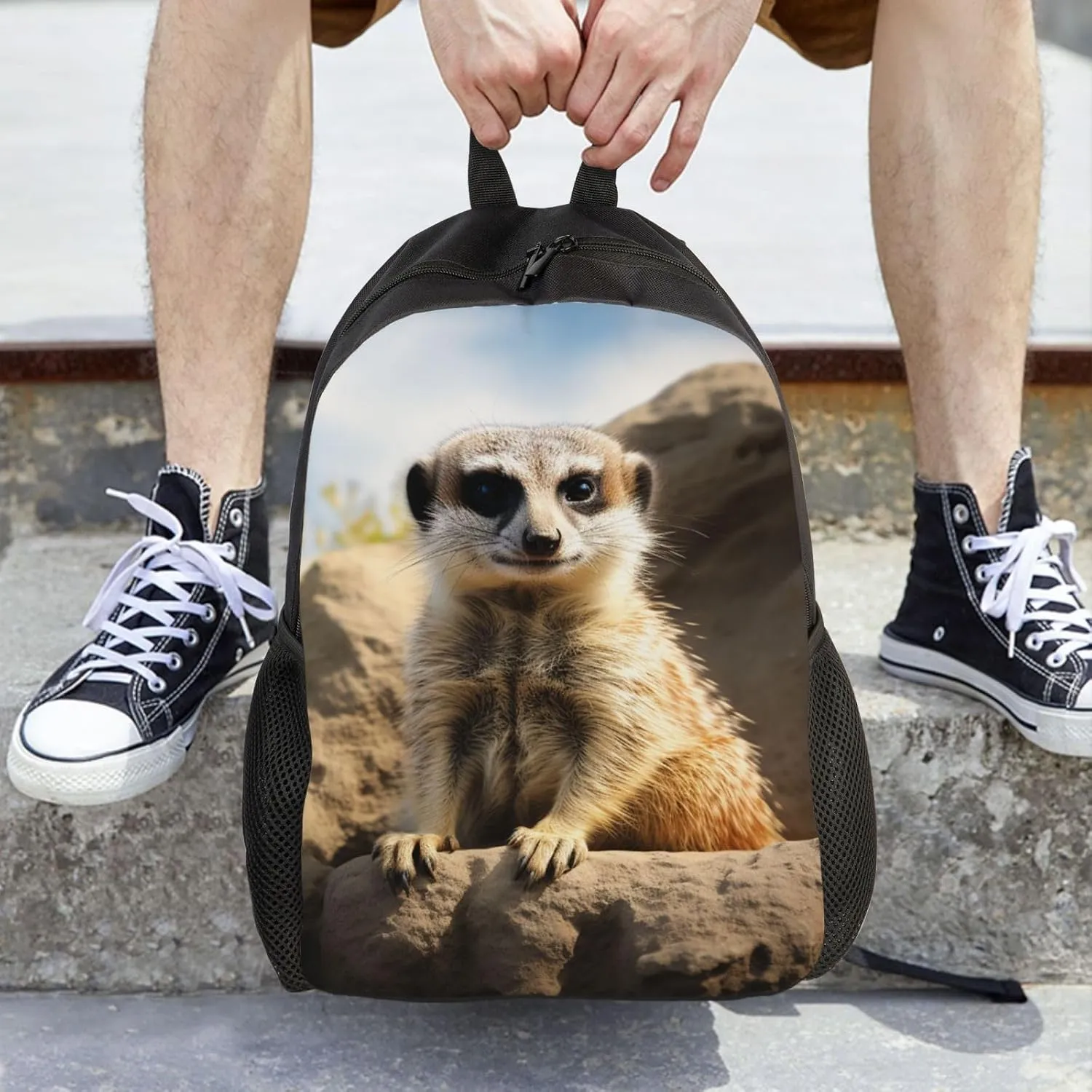 Backpack Meerkat Animal Travel Casual Laptop Backpack Waterproof Hiking Daypack For Men Women