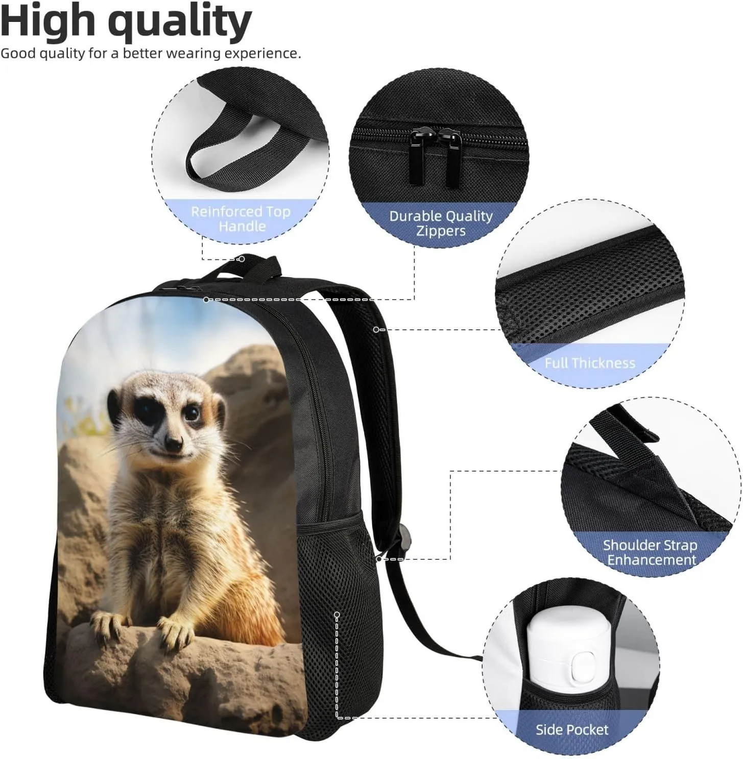 Backpack Meerkat Animal Travel Casual Laptop Backpack Waterproof Hiking Daypack For Men Women