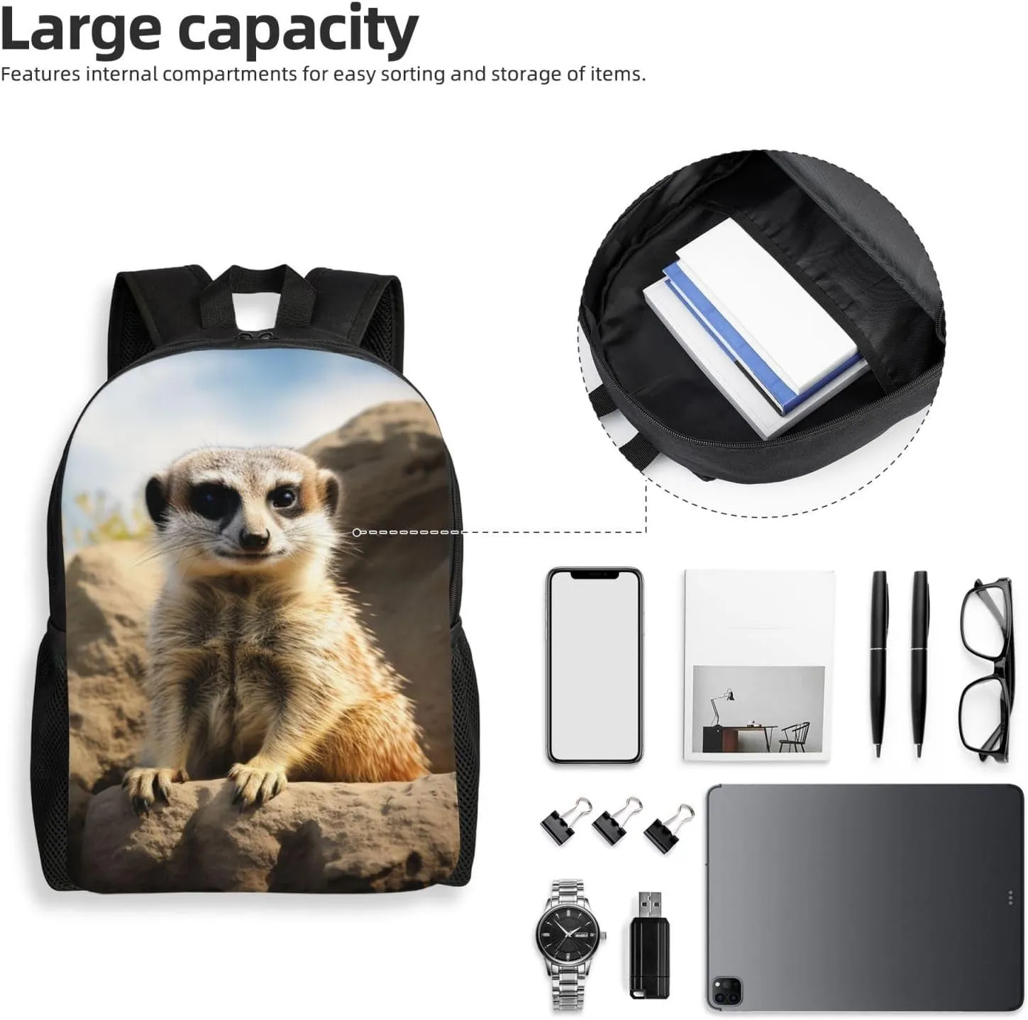 Backpack Meerkat Animal Travel Casual Laptop Backpack Waterproof Hiking Daypack For Men Women