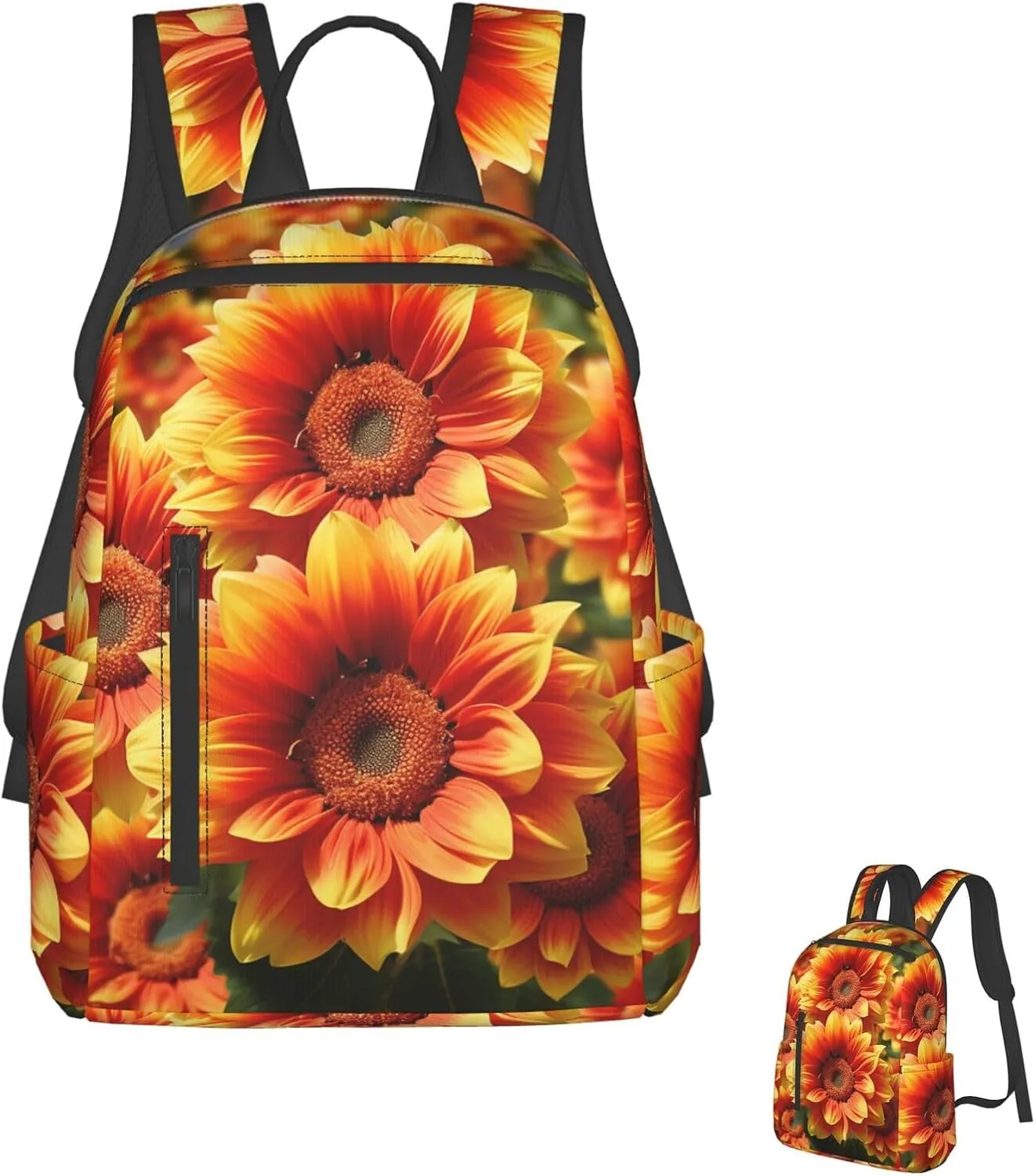 Backpack Orange Sunflower Travel Casual Laptop Backpack Adjustable Hiking Daypack for Men Women