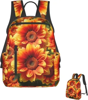 Backpack Orange Sunflower Travel Casual Laptop Backpack Adjustable Hiking Daypack for Men Women