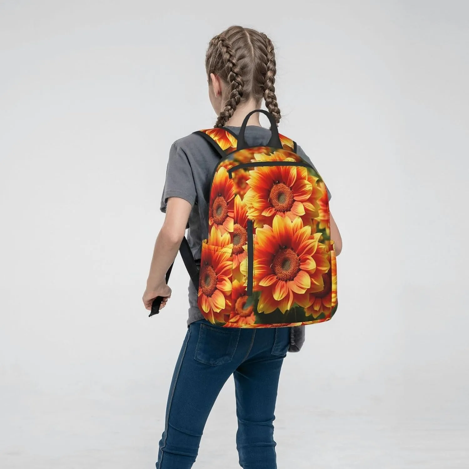 Backpack Orange Sunflower Travel Casual Laptop Backpack Adjustable Hiking Daypack for Men Women