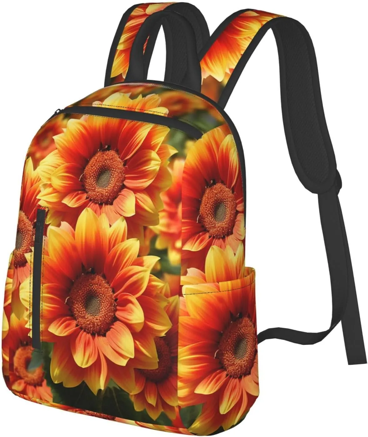 Backpack Orange Sunflower Travel Casual Laptop Backpack Adjustable Hiking Daypack for Men Women