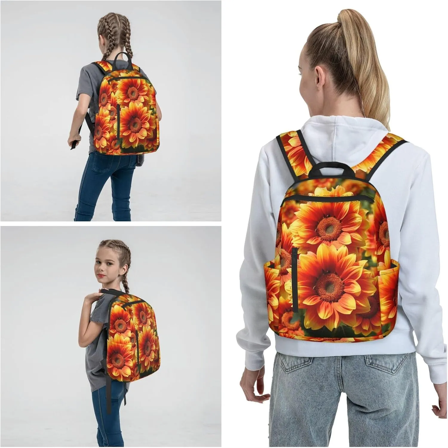 Backpack Orange Sunflower Travel Casual Laptop Backpack Adjustable Hiking Daypack for Men Women