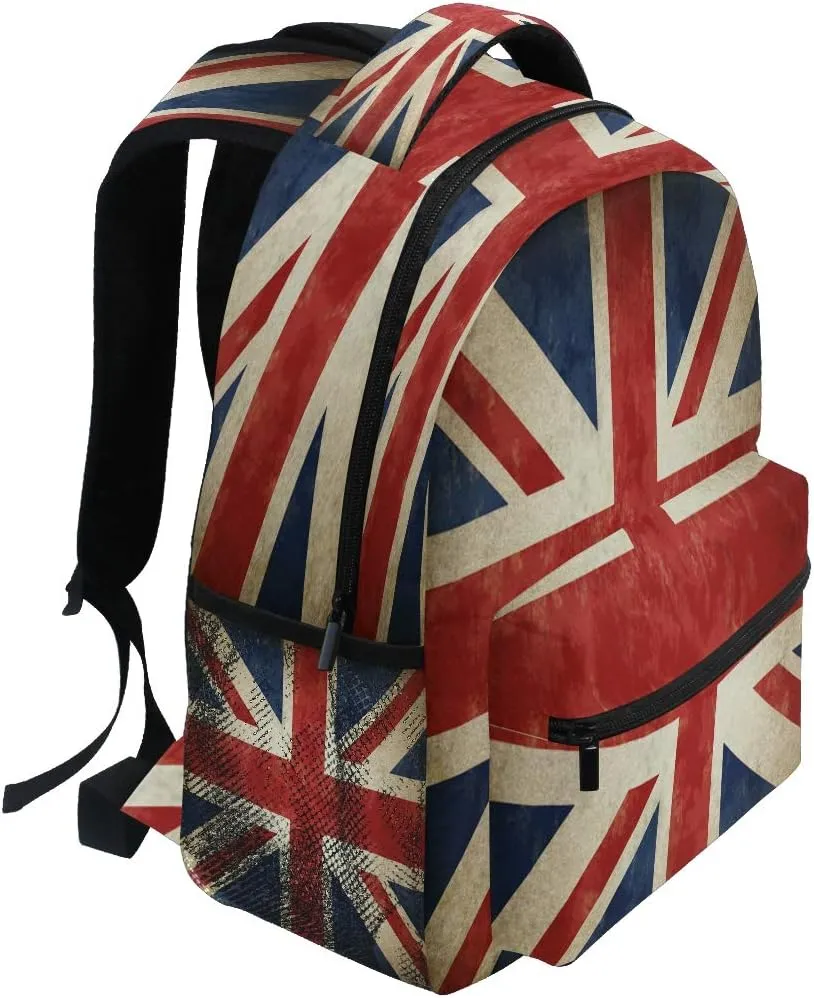 Backpacks UK British Flag School Bag Student Bookbag Adjustable Shoulder Bags Laptop Rucksack Travel Hiking Camping Daypack for Teens Girls Boys Women Men