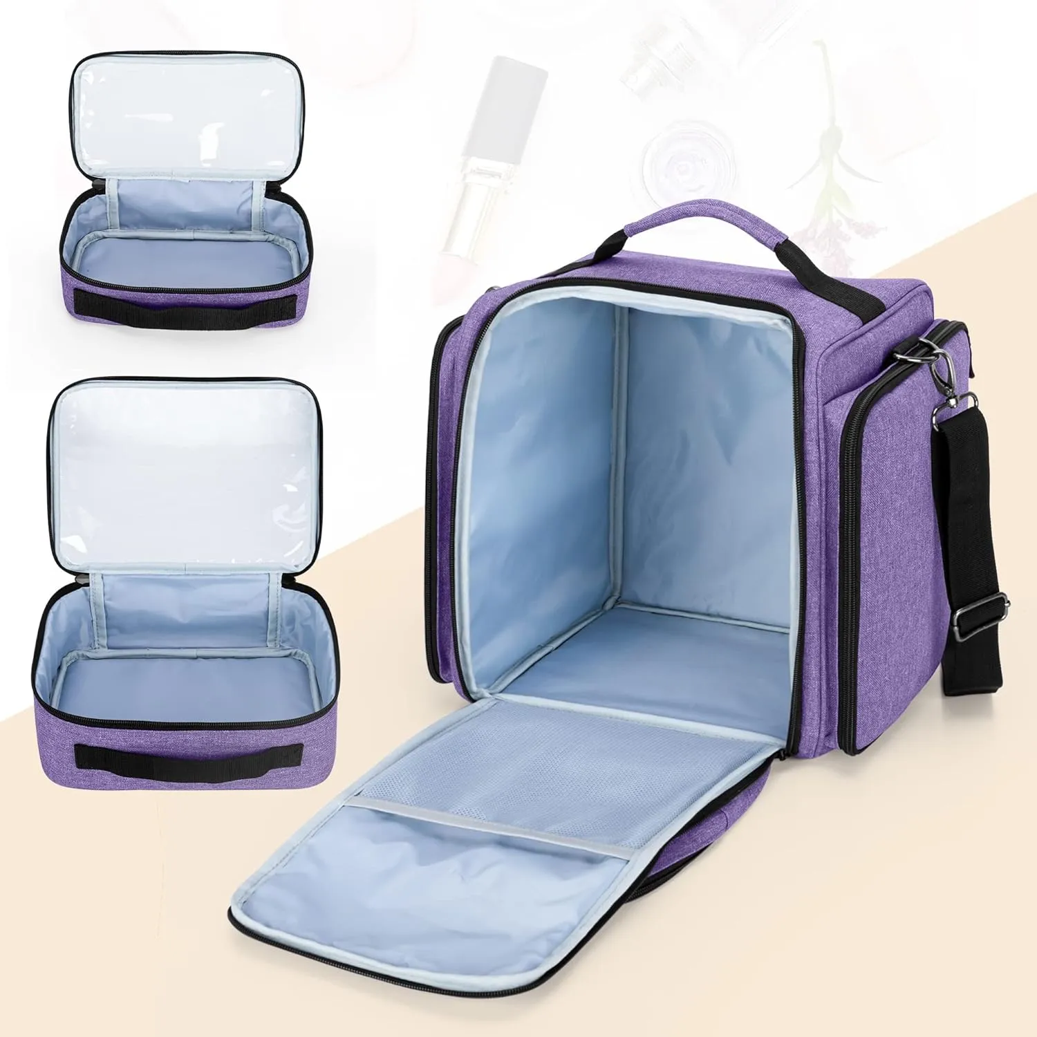 BAFASO Makeup Bag Cosmetic Bag with 4 Inner Removable Pouches, Multifunctional Travel Makeup Case (Patent Pending), Purple