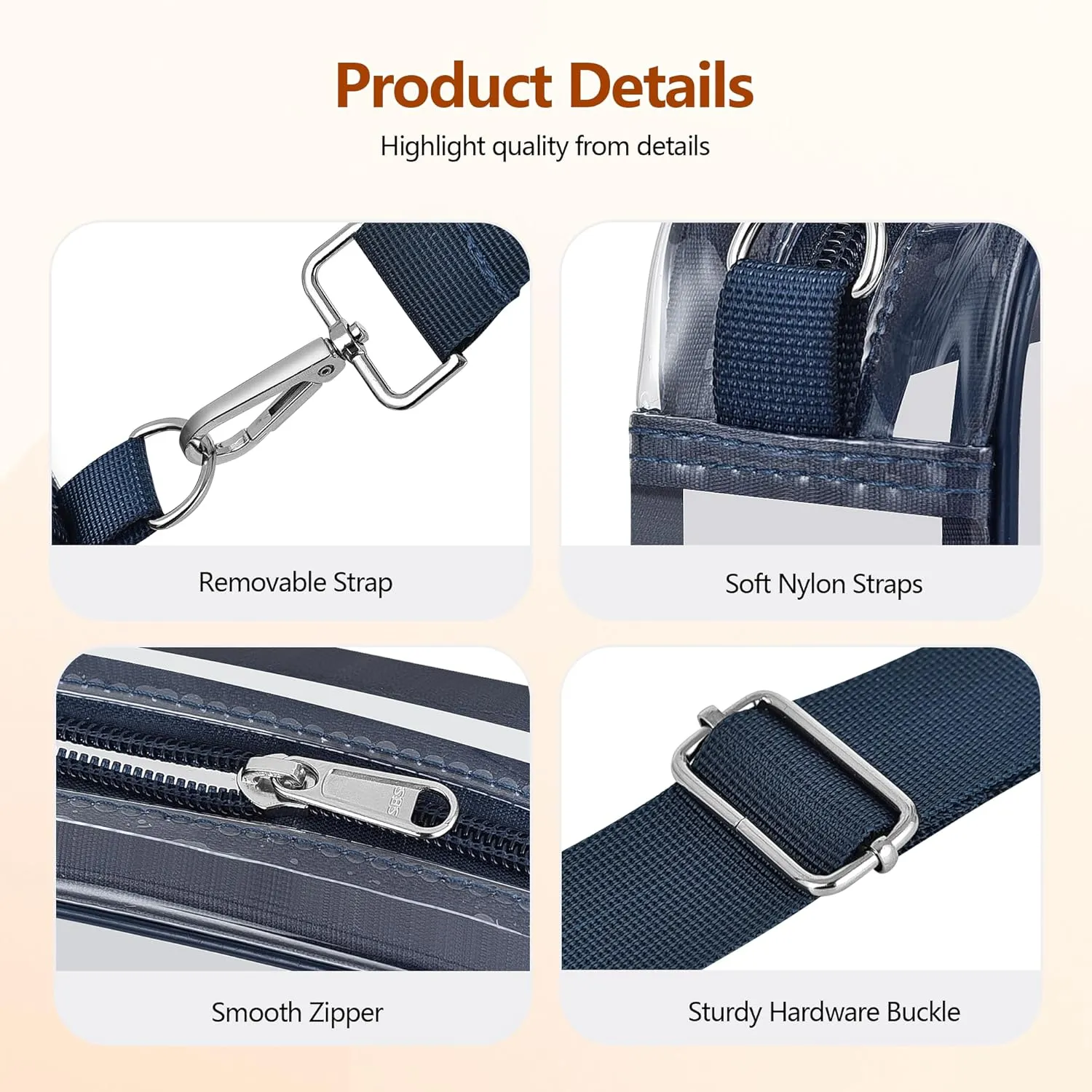 Bagenius Clear Bag for Stadium Events Clear Purse with Removable Strap Transparent Bag for Concert and Sport Events