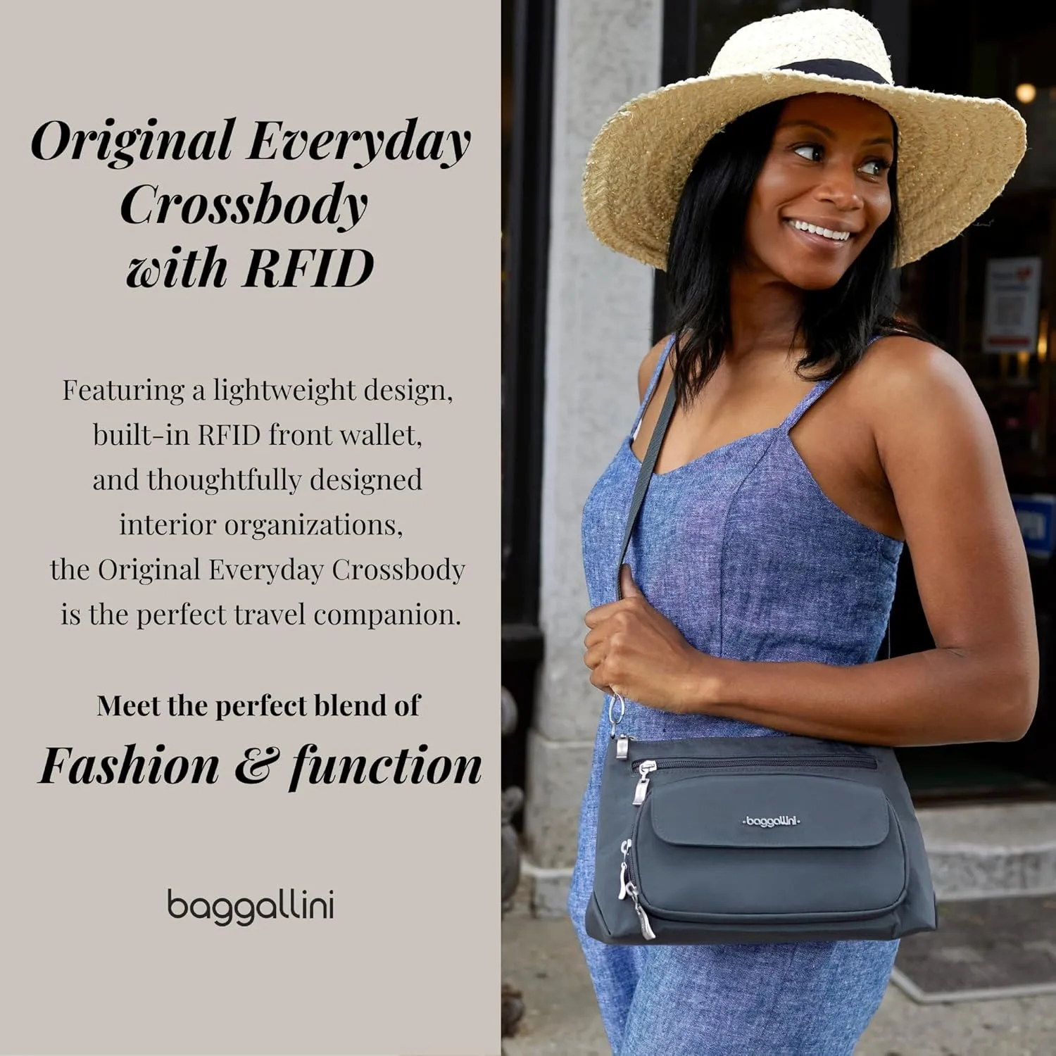 Baggallini Original Everyday 11x 7.5 Crossbody Bags for Women RFID Protected Lightweight Nylon Zippered Travel Purse