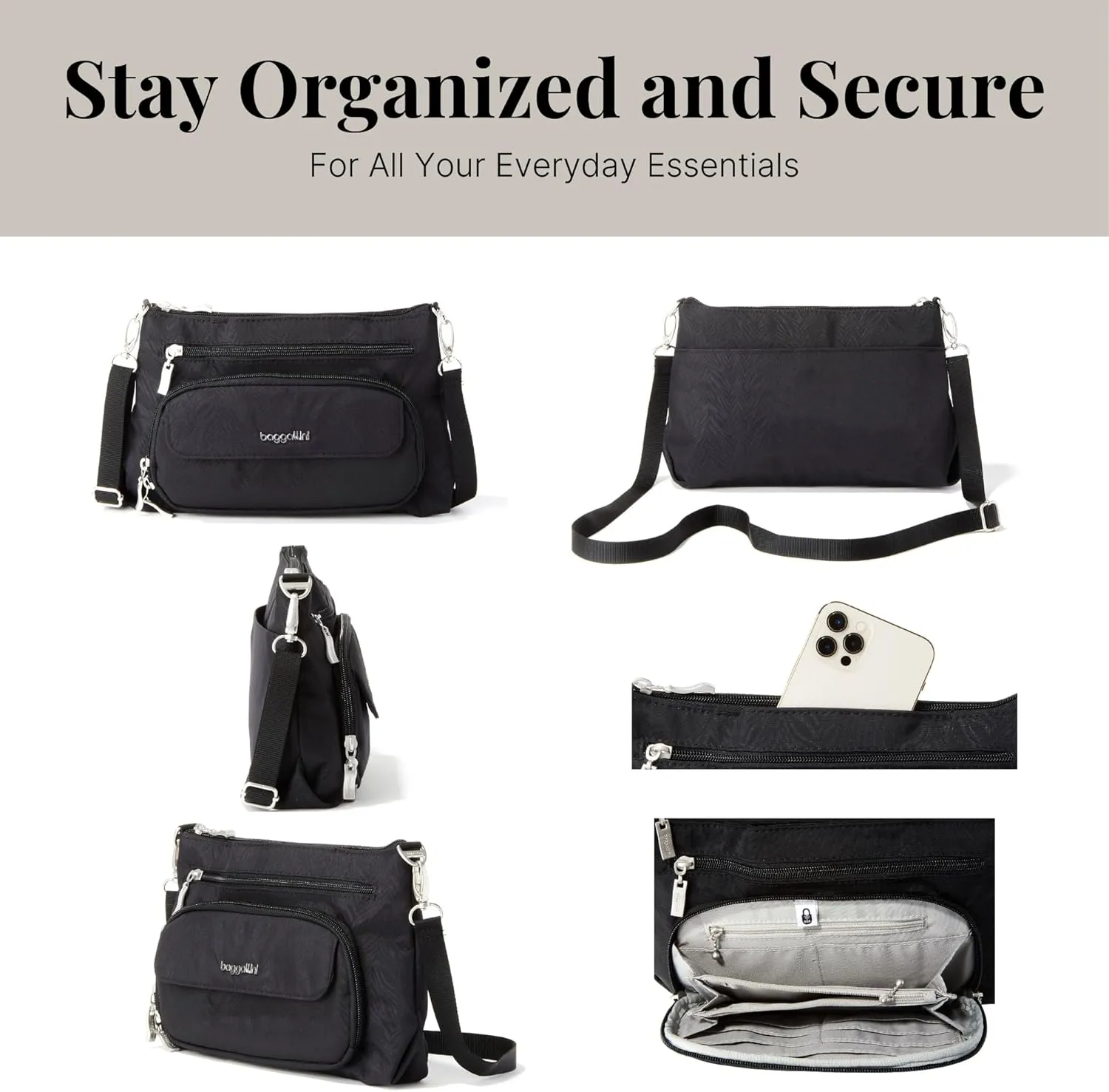 Baggallini Original Everyday 11x 7.5 Crossbody Bags for Women RFID Protected Lightweight Nylon Zippered Travel Purse