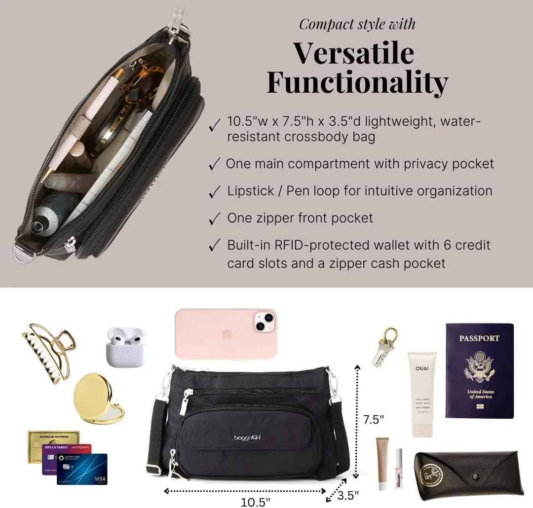 Baggallini Original Everyday 11x 7.5 Crossbody Bags for Women RFID Protected Lightweight Nylon Zippered Travel Purse