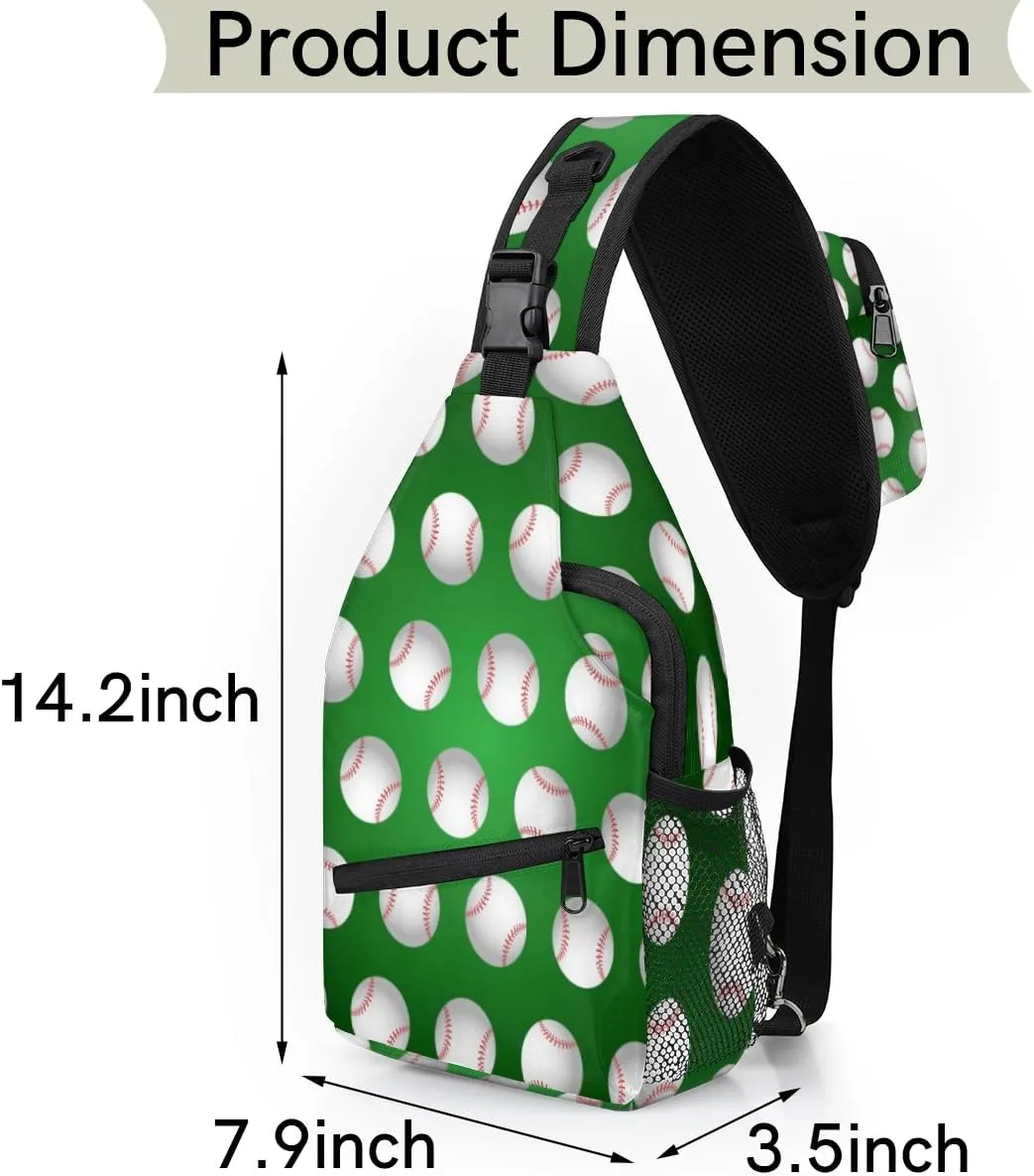 Baseball Balls Sports Games Sling Bag for Women Men Crossbody Sling Backpack Shoulder Bag Chest Bag Daypack for Travel Hiking Outdoor