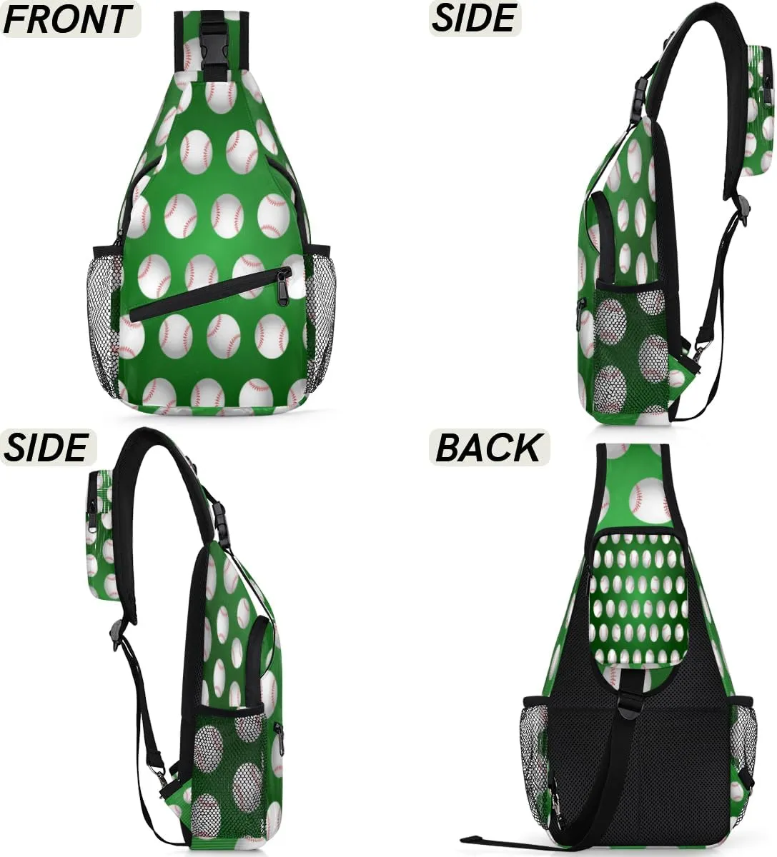 Baseball Balls Sports Games Sling Bag for Women Men Crossbody Sling Backpack Shoulder Bag Chest Bag Daypack for Travel Hiking Outdoor