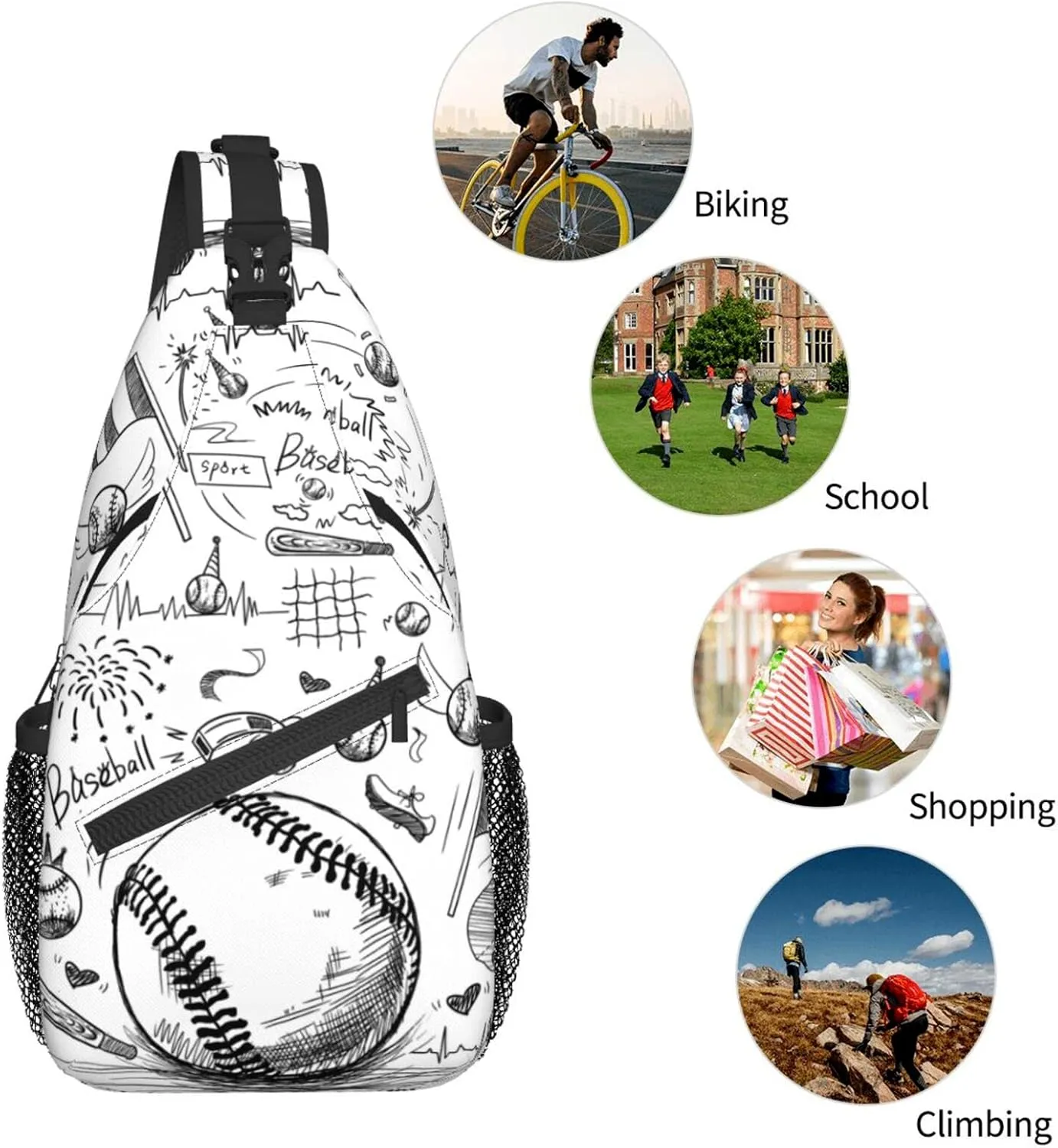 Baseball Sling Bag Sport Ball Chest Bag Casual Backpack Baseball Crossbody Bags Travel Hiking Daypack For Adults Women Men Gifts